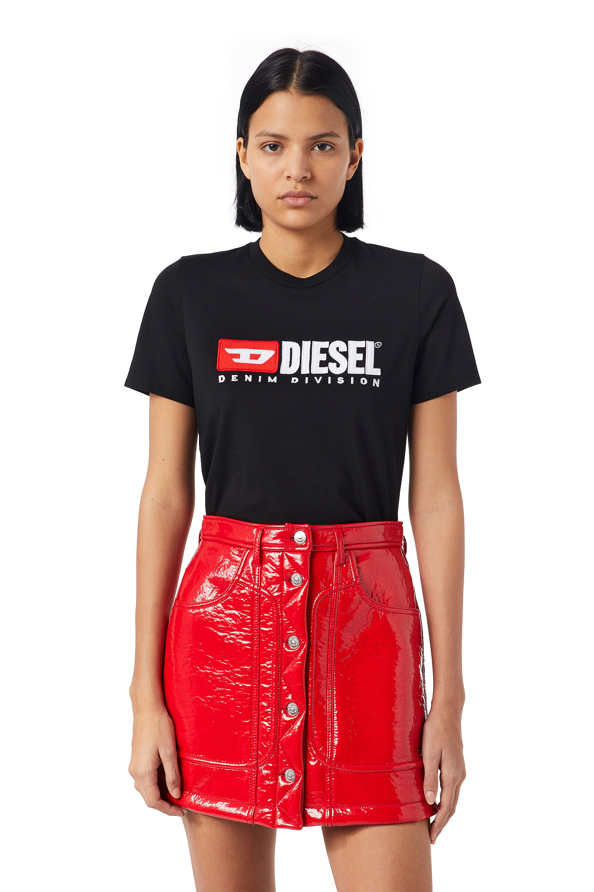 Diesel - T-REG-DIV, Woman's T-shirt with fleece patches in Black - 1
