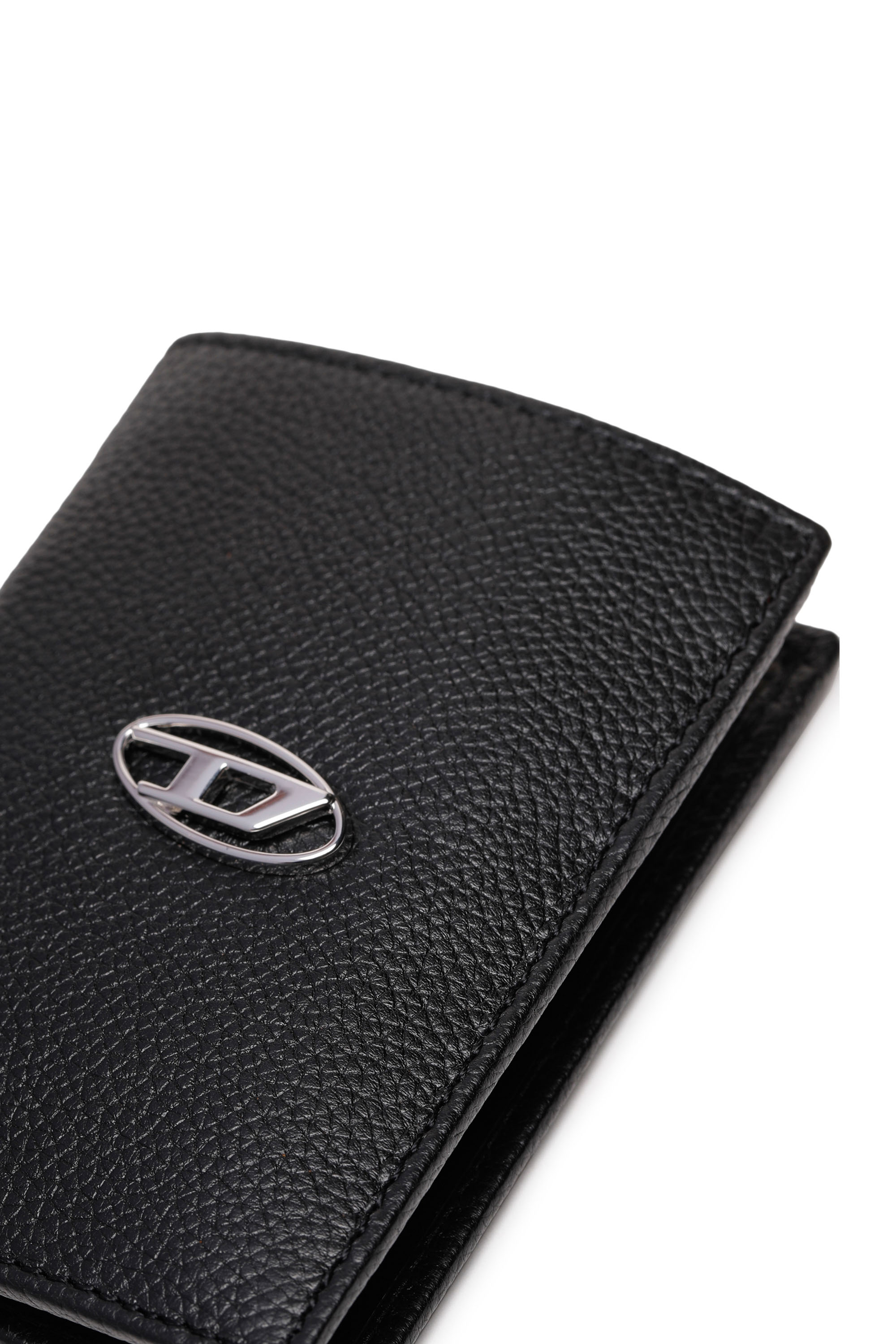 Diesel - VERTICAL NEELA, Man's Leather bi-fold wallet with logo plaque in Black - 4