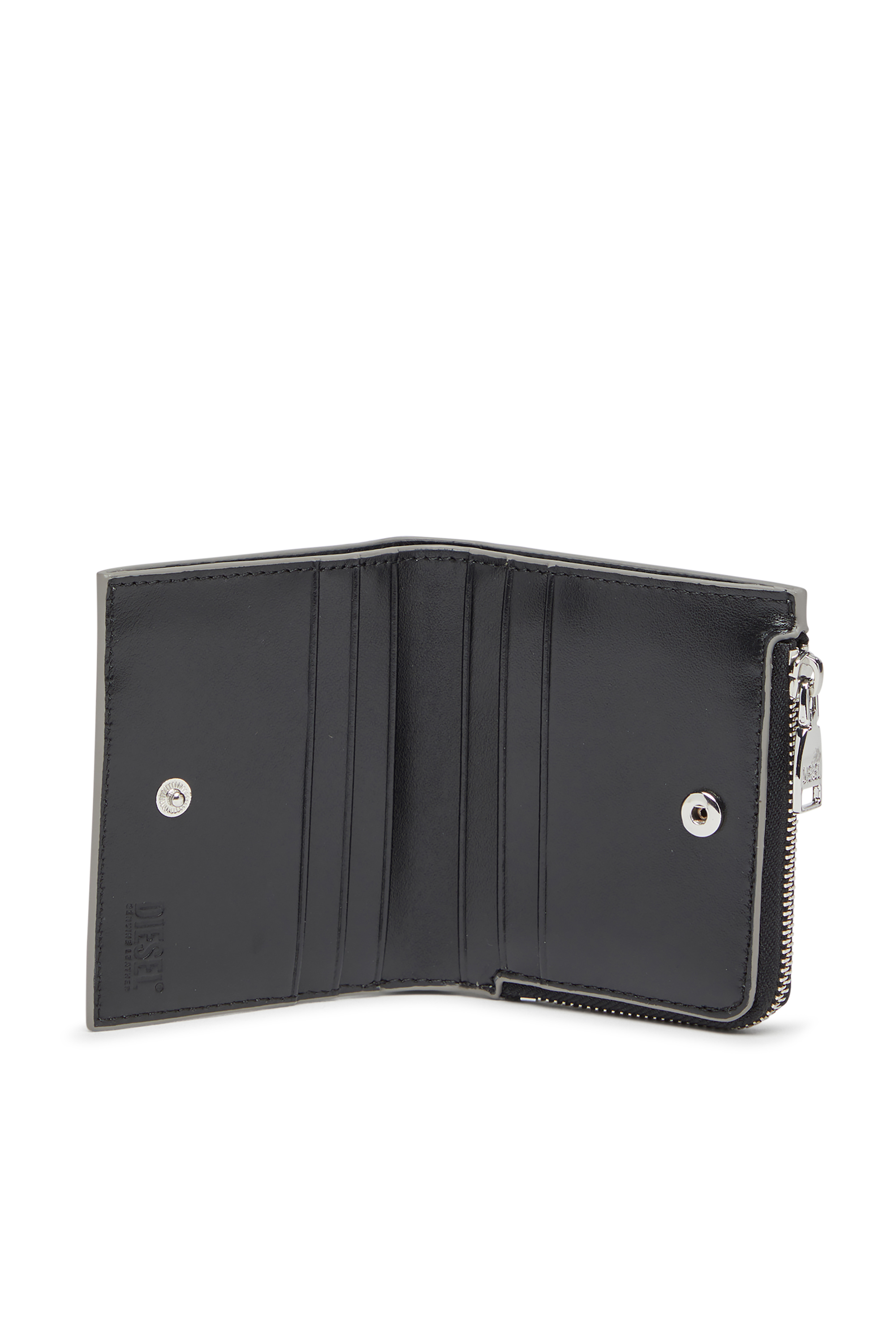 Diesel - 1DR BI FOLD ZIP L, Woman's Bi-fold card holder in mirrored leather in Silver - 3