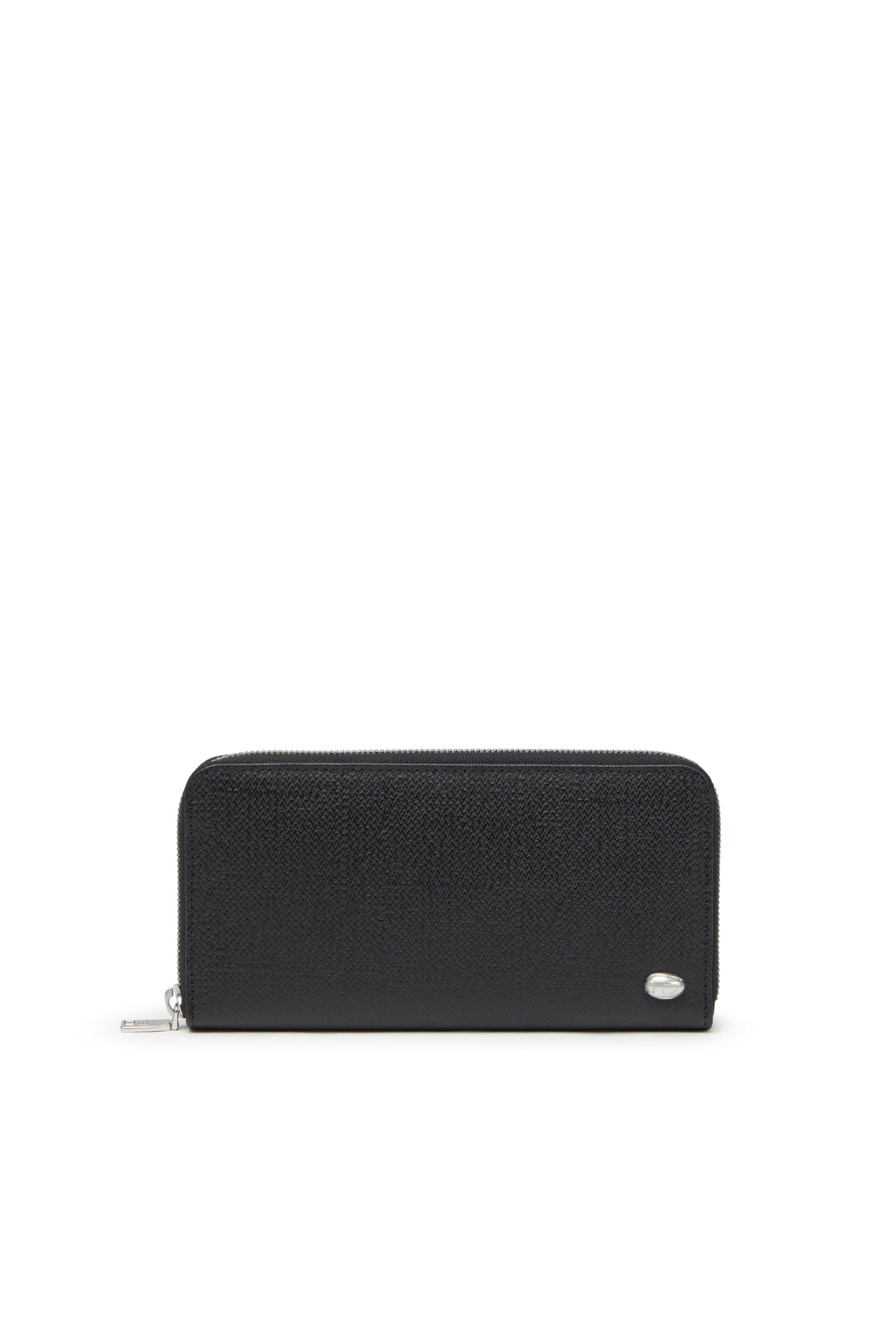 Diesel - CONTINENTAL ZIP L, Man's Long zip wallet in textured leather in Black - 1