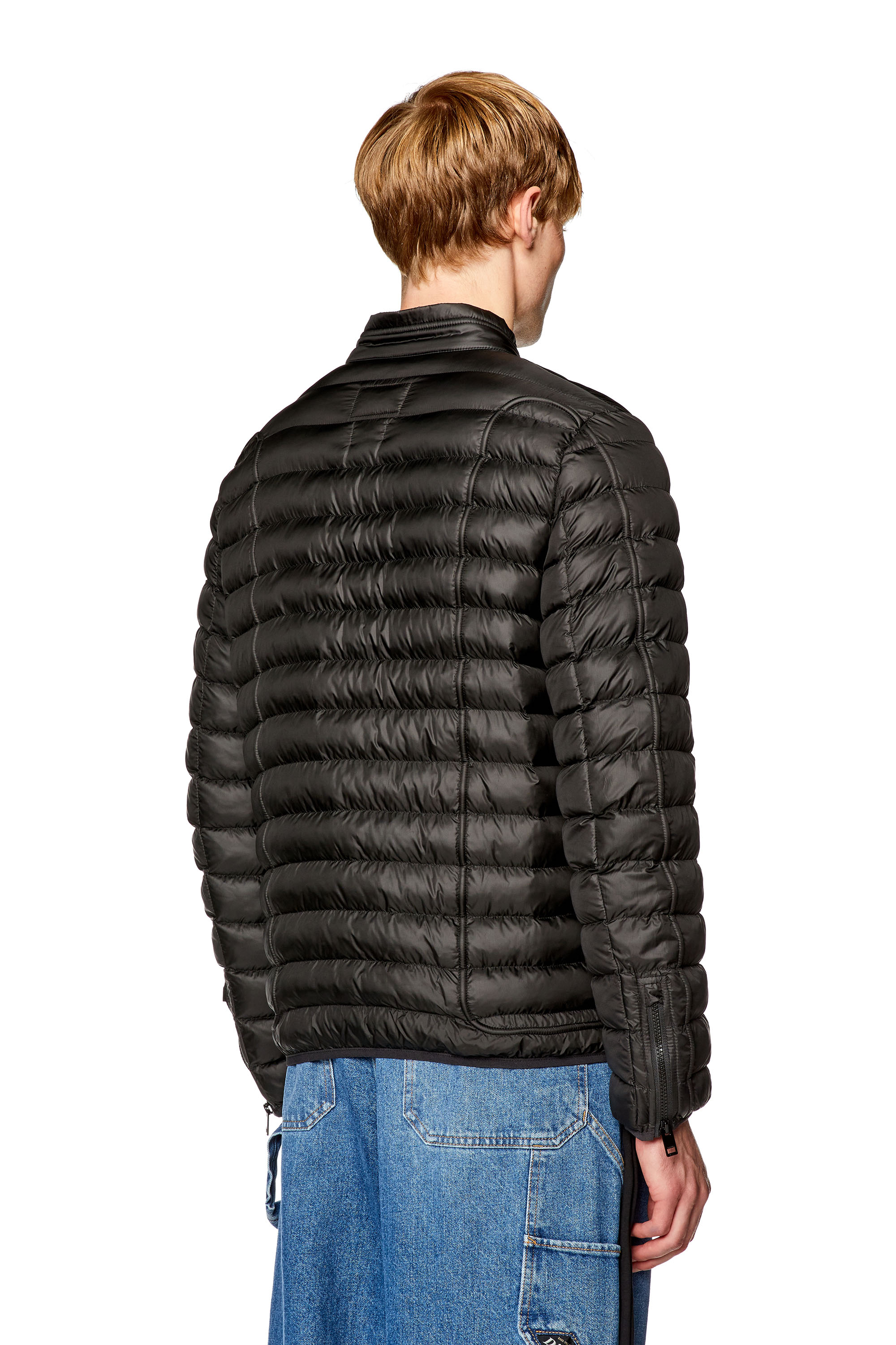 Diesel - W-HAWKYL, Man's Nylon puffer jacket with piping in Black - 4