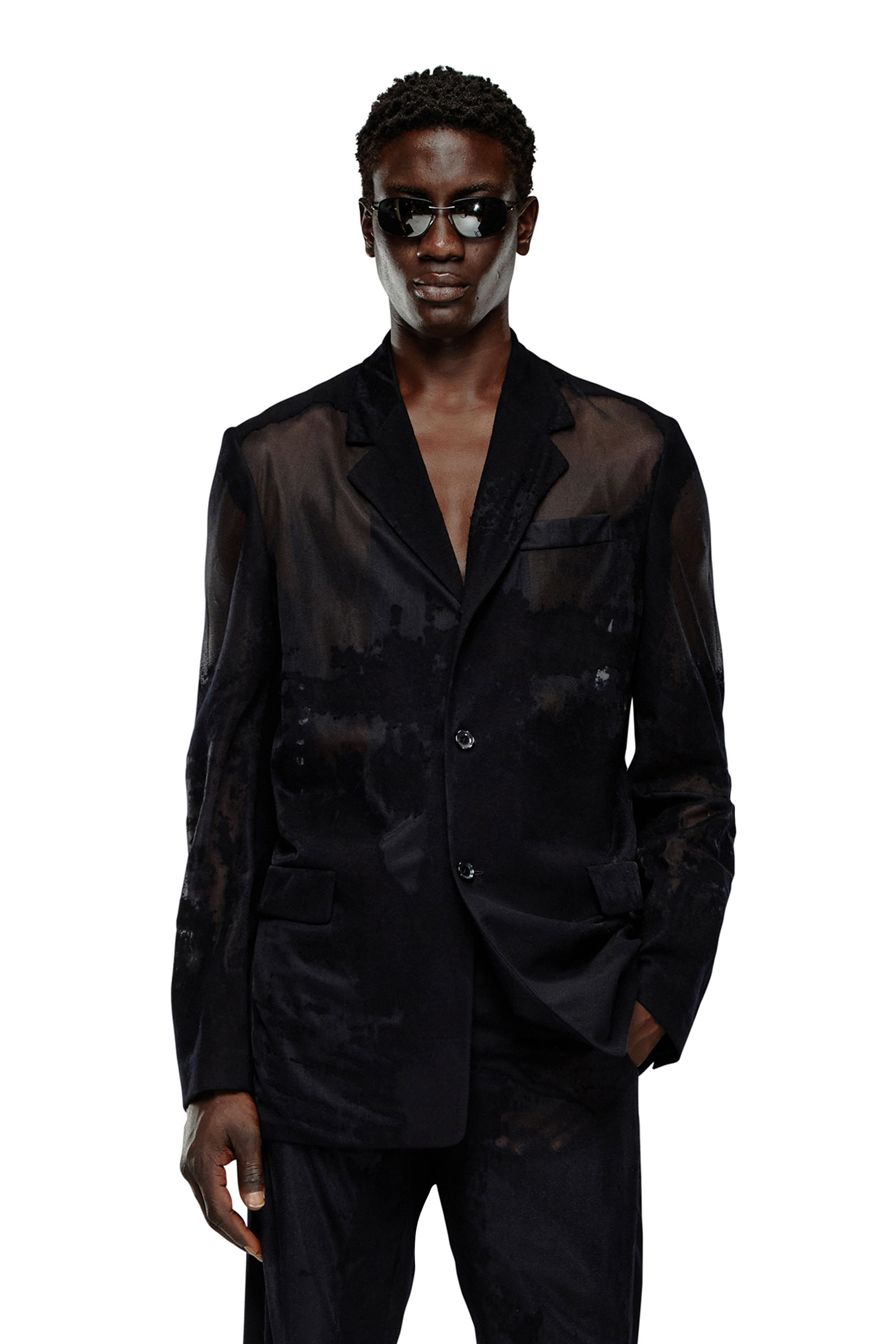 Diesel - J-REG, Man's Tailored jacket in devoré cool wool in Black - 1