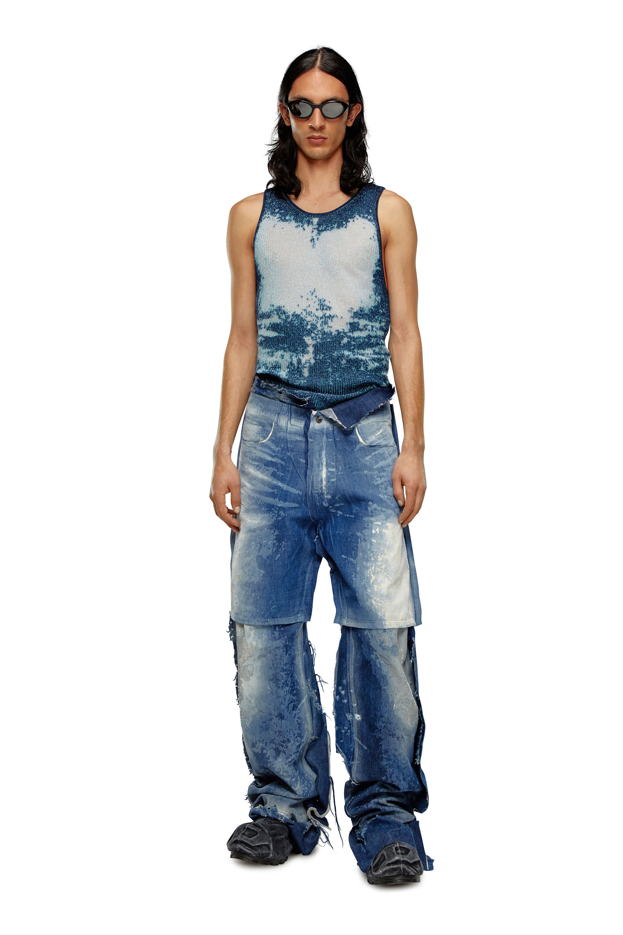 Diesel - K-BOSSINO, Man's Tank top in devoré metallic knit in Blue - 2