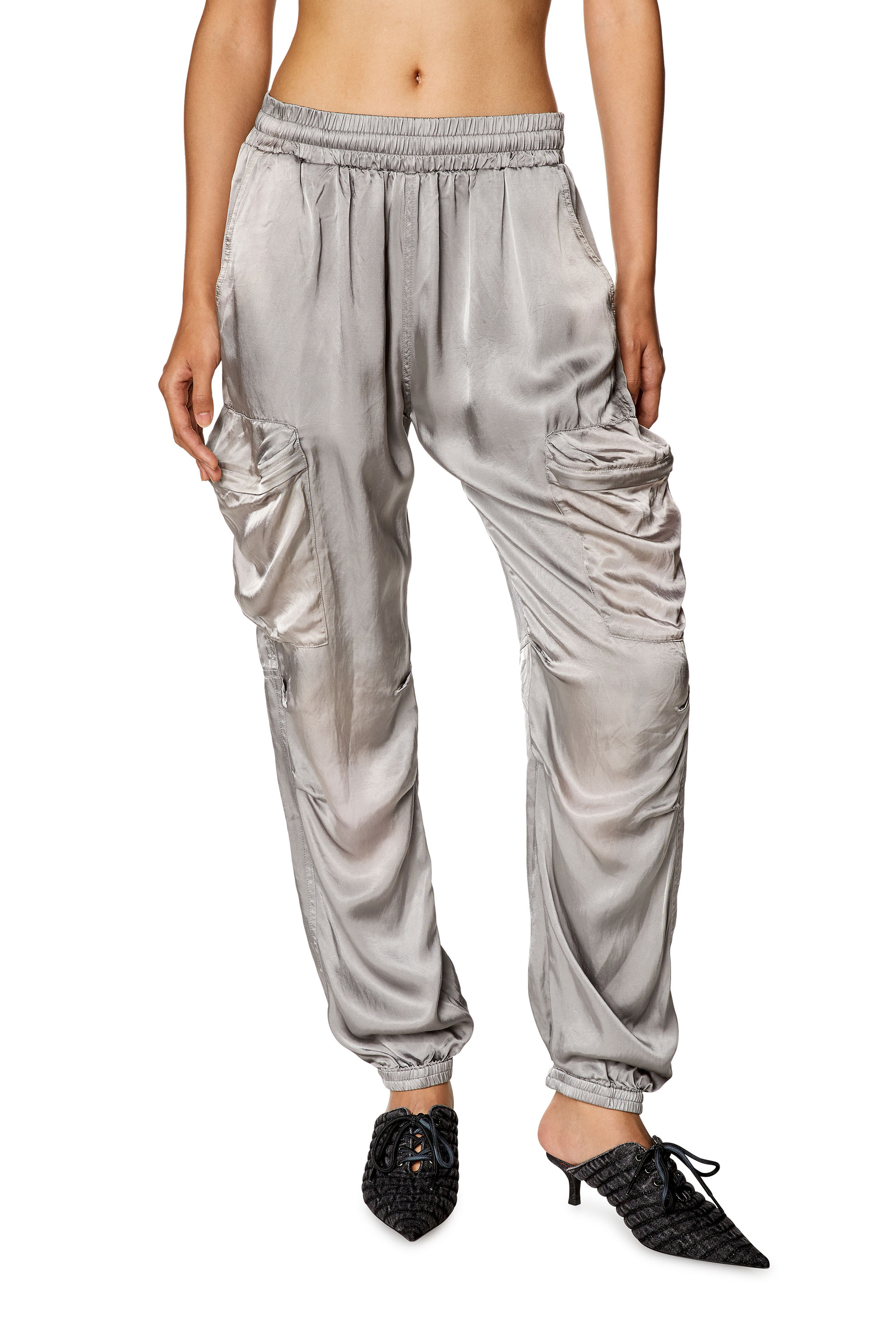 Diesel - P-MIROW-N1, Woman's Cargo pants in treated satin in Grey - 1