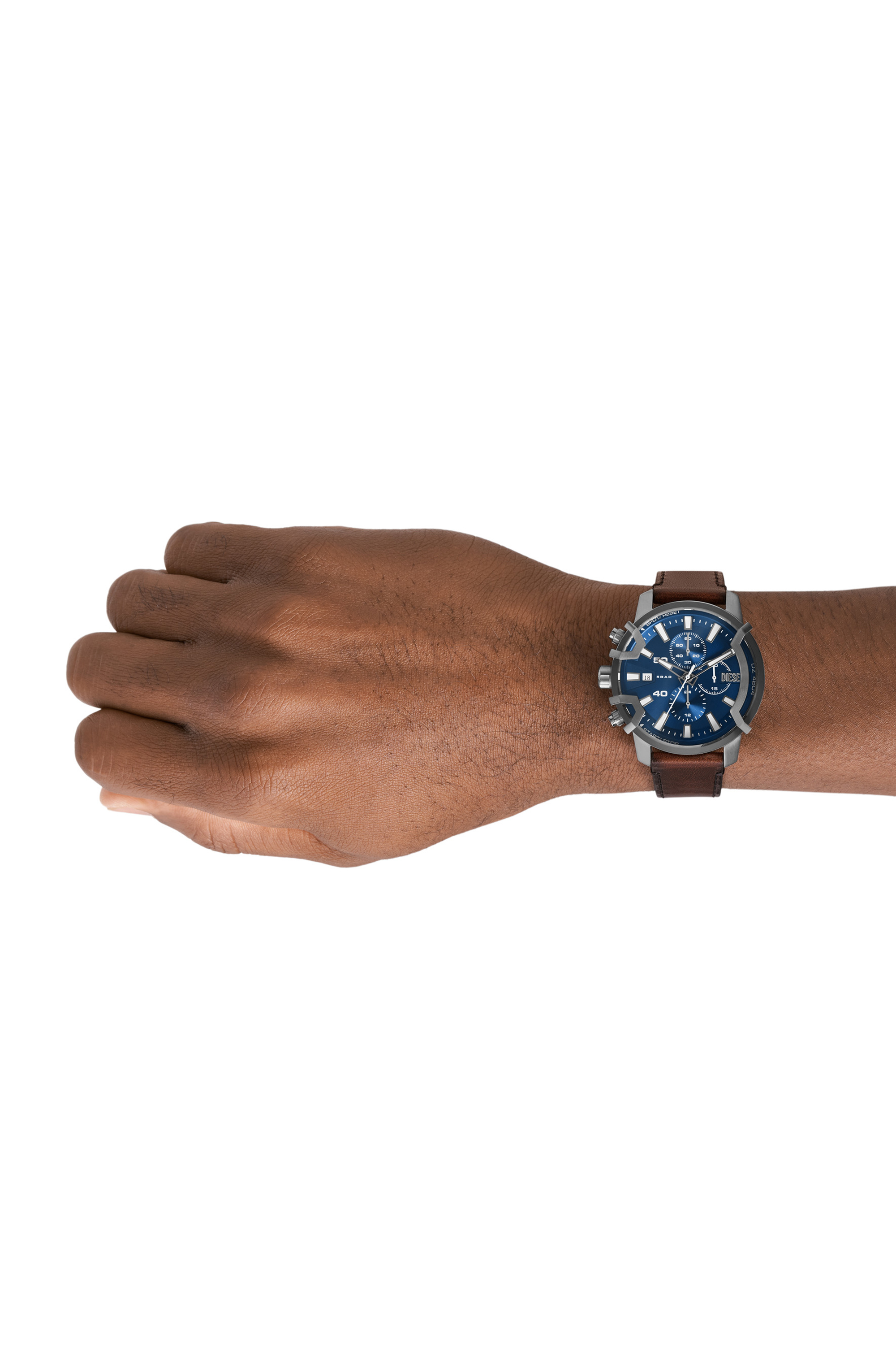 Diesel - DZ4604, Man's Griffed Chronograph Brown Leather Watch in Brown - 4