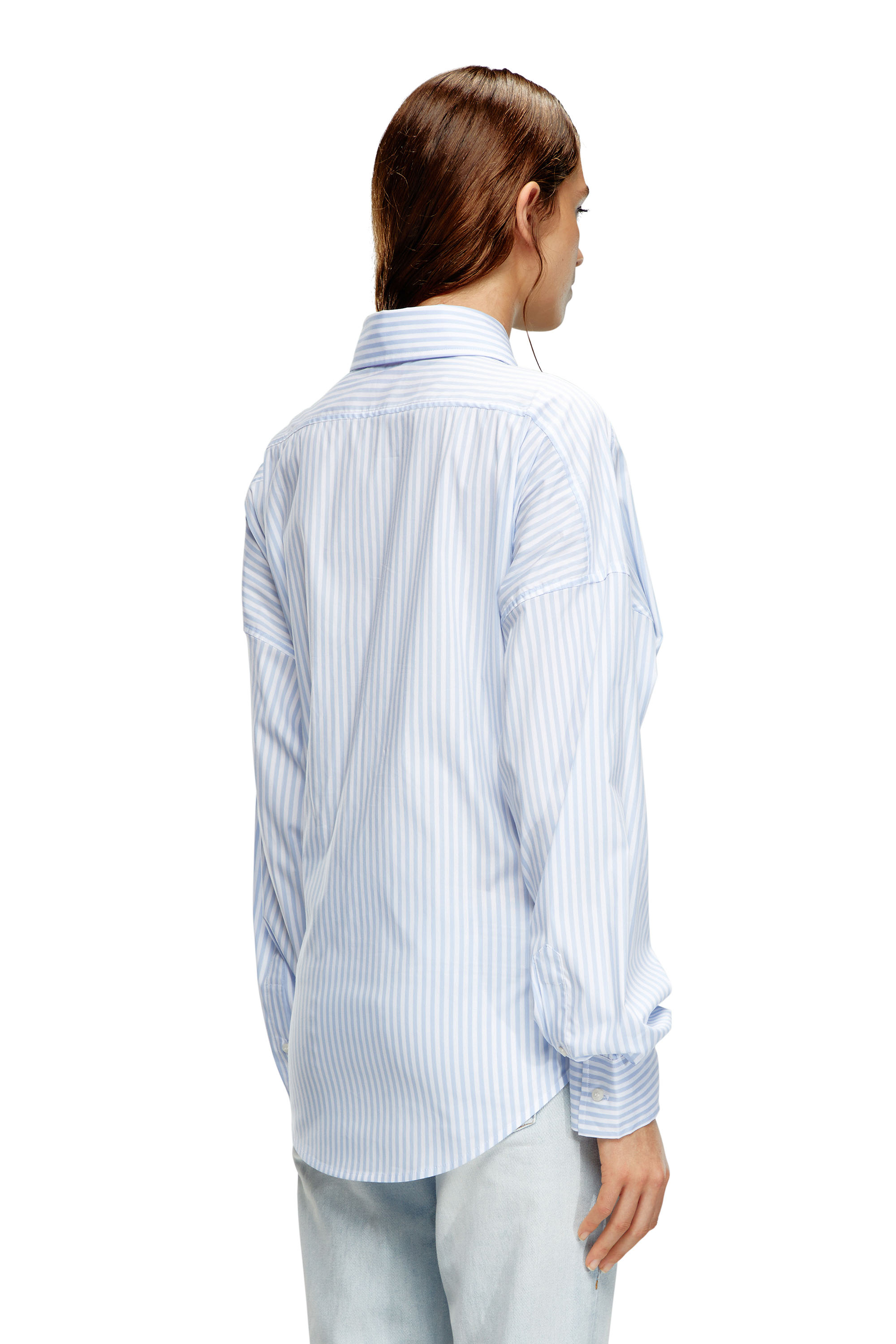Diesel - C-SIZ-N2, Woman's Striped wrap shirt with embossed logo in Light Blue - 4