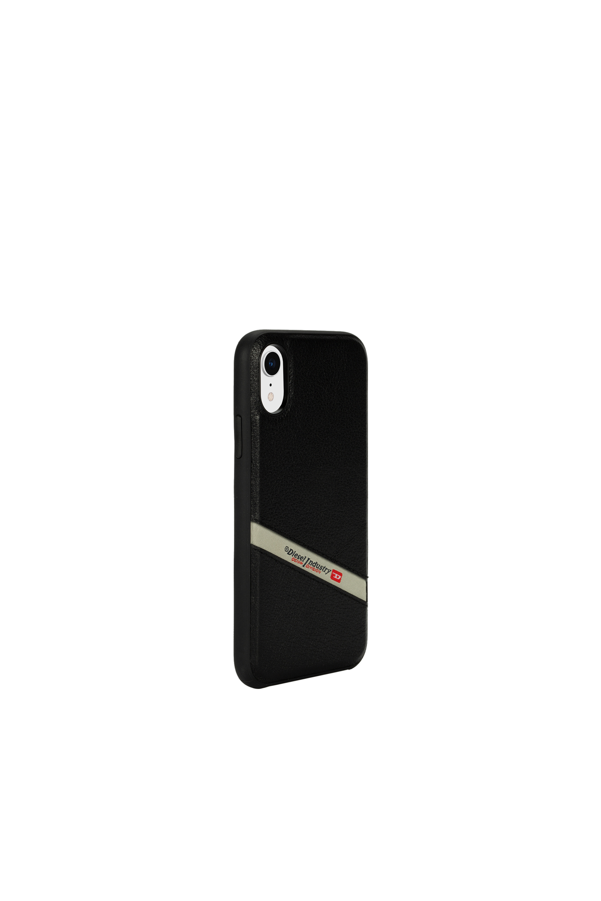 Diesel - DIESEL LEATHER CO-MOLD CASE FOR IPHONE XR, Unisex's Black leather diagonal logo case, iPhone XR in Black - 4