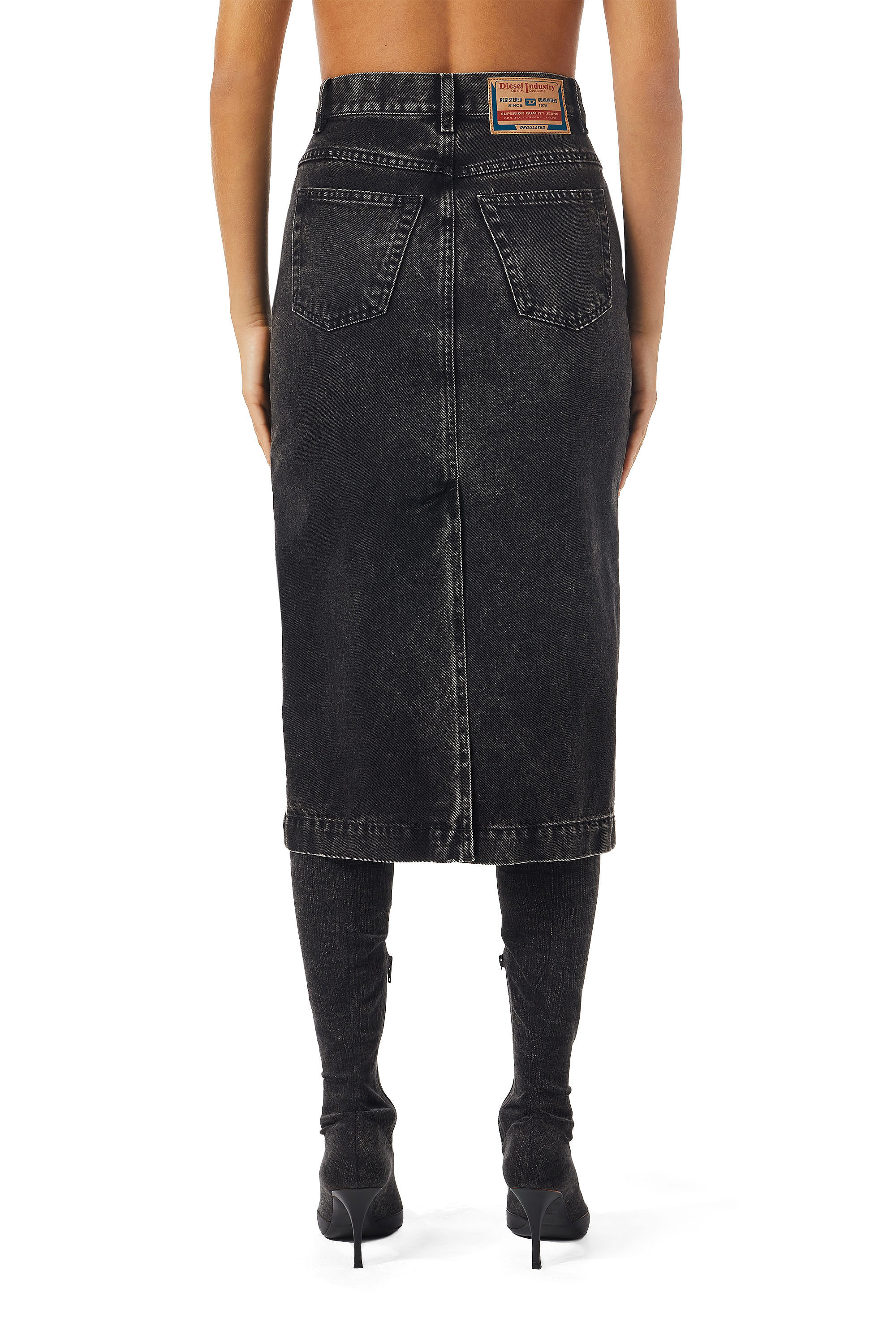 Diesel - DE-RONNY PENCIL SKIRT, Woman's Pencil skirt in denim in Black/Dark grey - 4