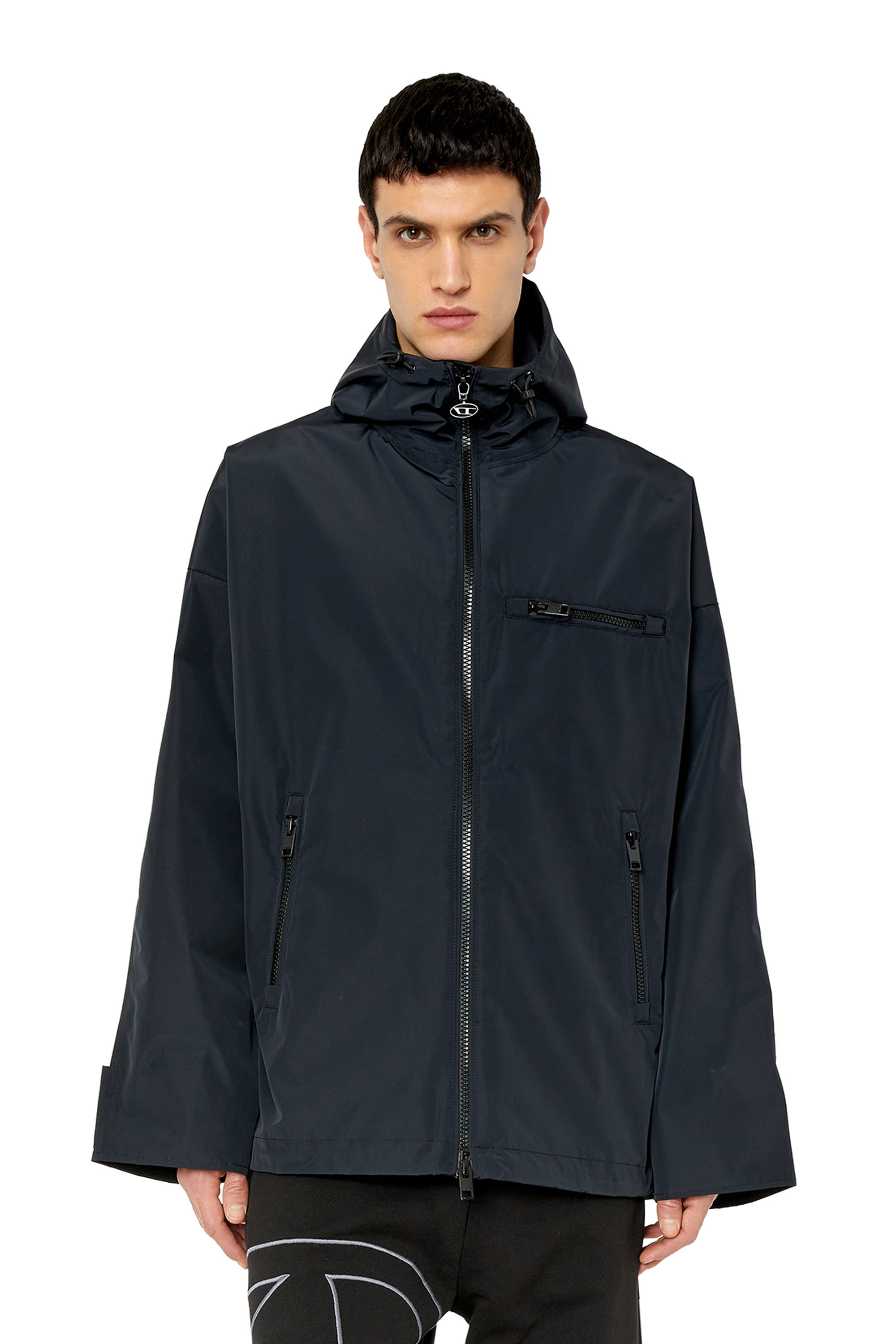 Diesel - W-HENNES, Man's Hooded jacket with piped logo in Black - 4