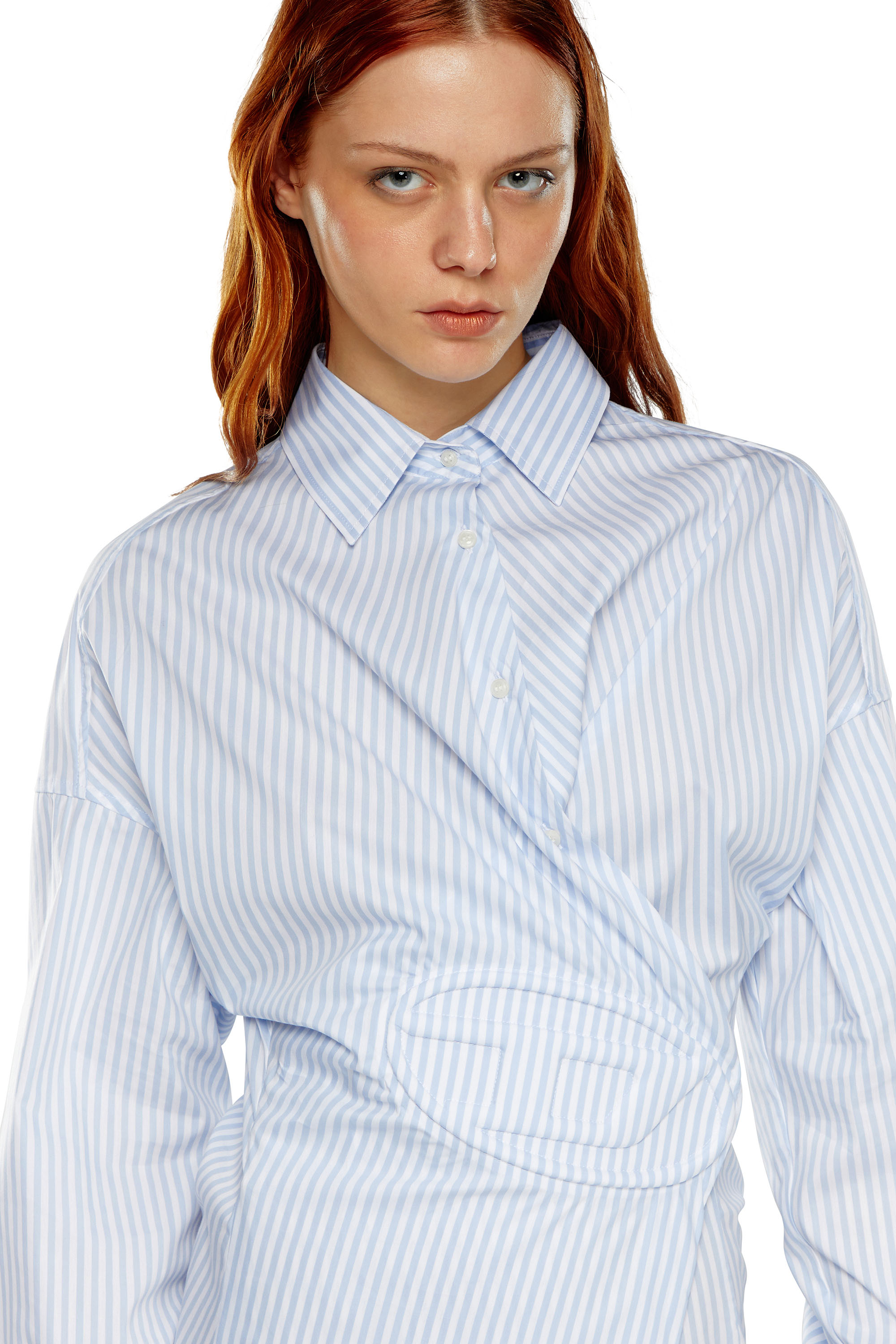 Diesel - D-SIZEN-N2, Woman's Short striped shirt dress in Light Blue - 4