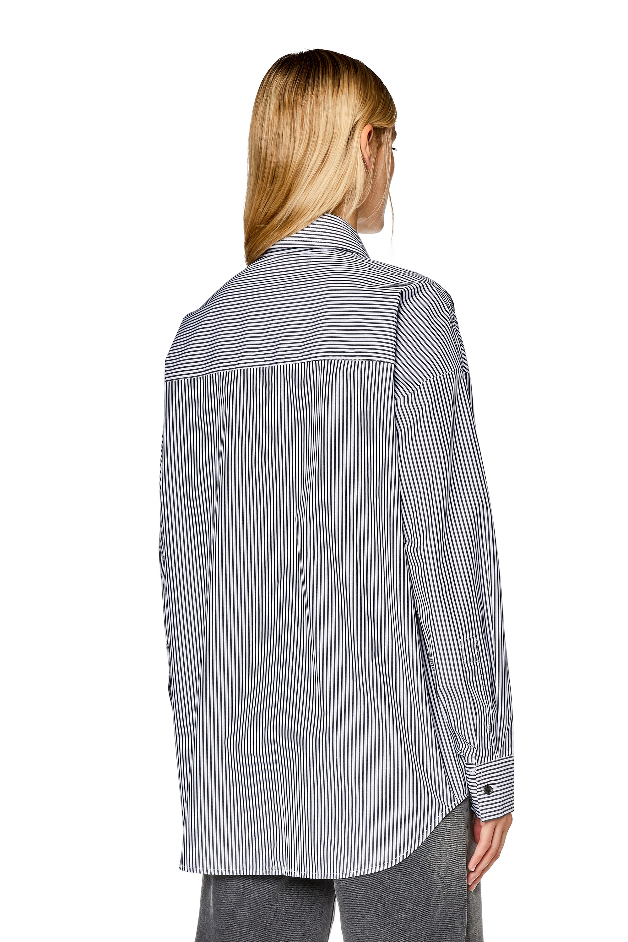 Diesel - C-DOU-STRIPE, Woman's Striped shirt with contrast embroidery in Black/White - 4