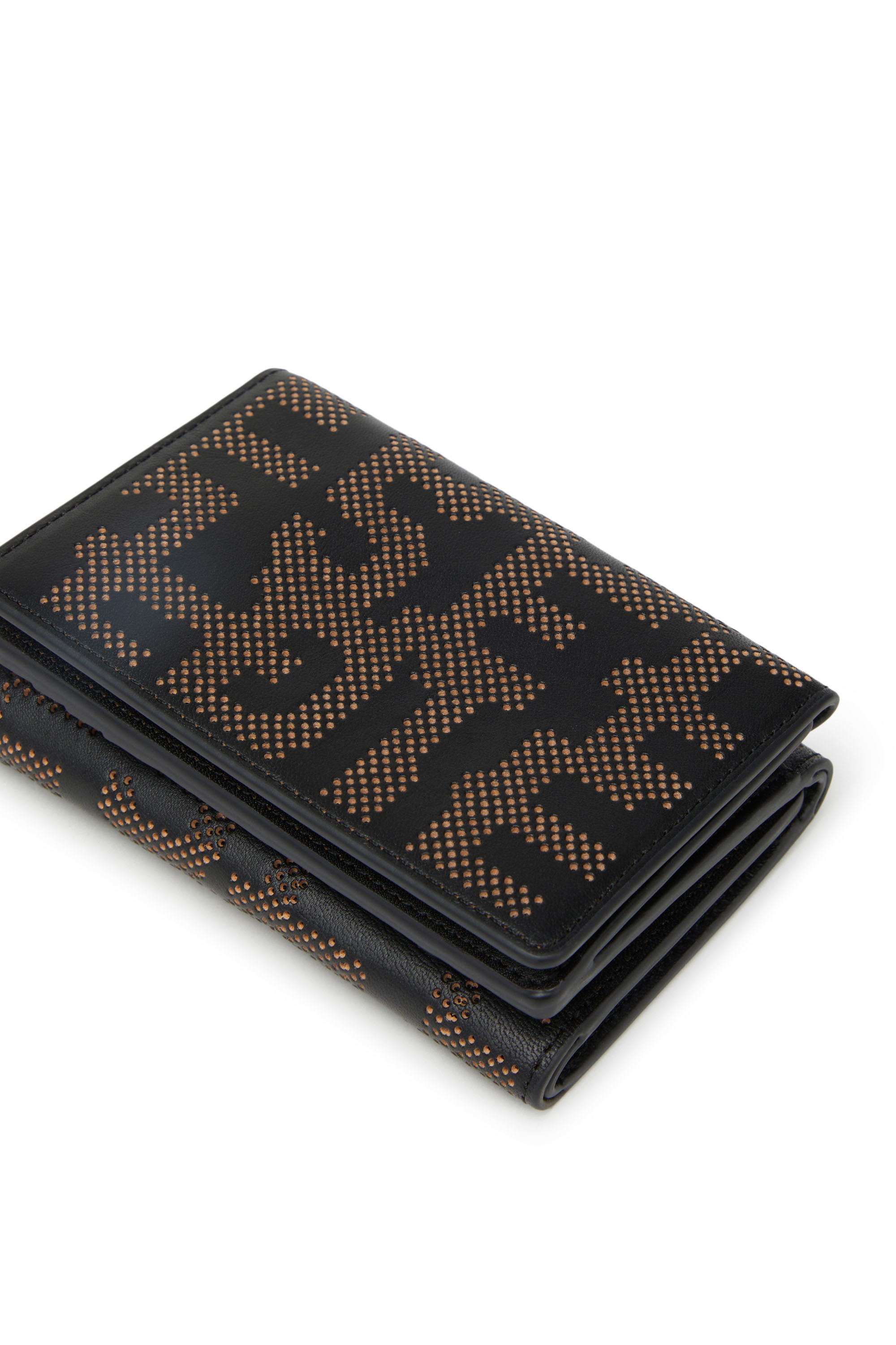 Diesel - TRI-FOLD COIN S, Unisex's Tri-fold wallet in perforated leather in Black - 4