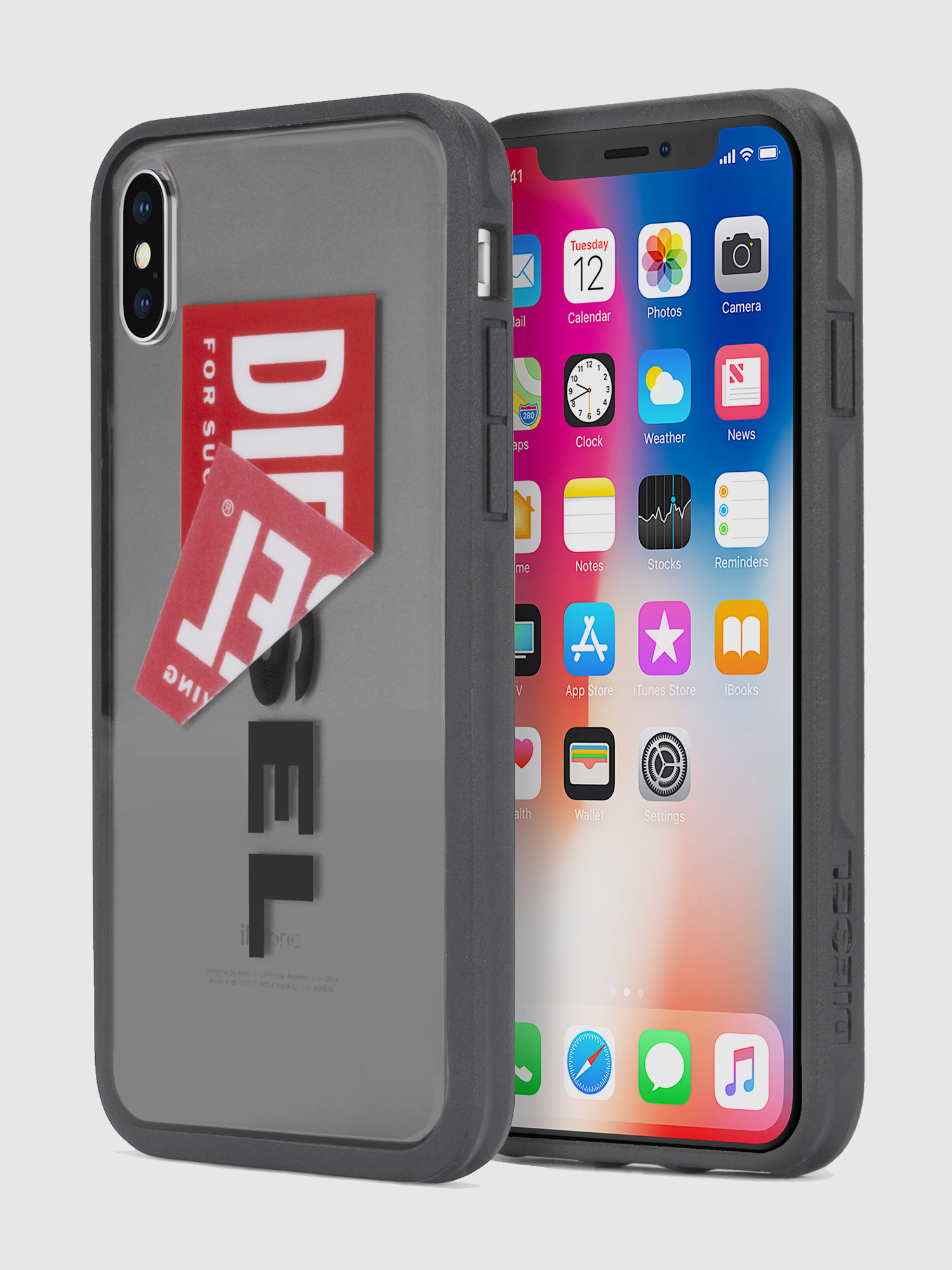 Diesel - STICKER IPHONE X CASE, Unisex's Diesel logo transparent case, iPhone X in Black - 1
