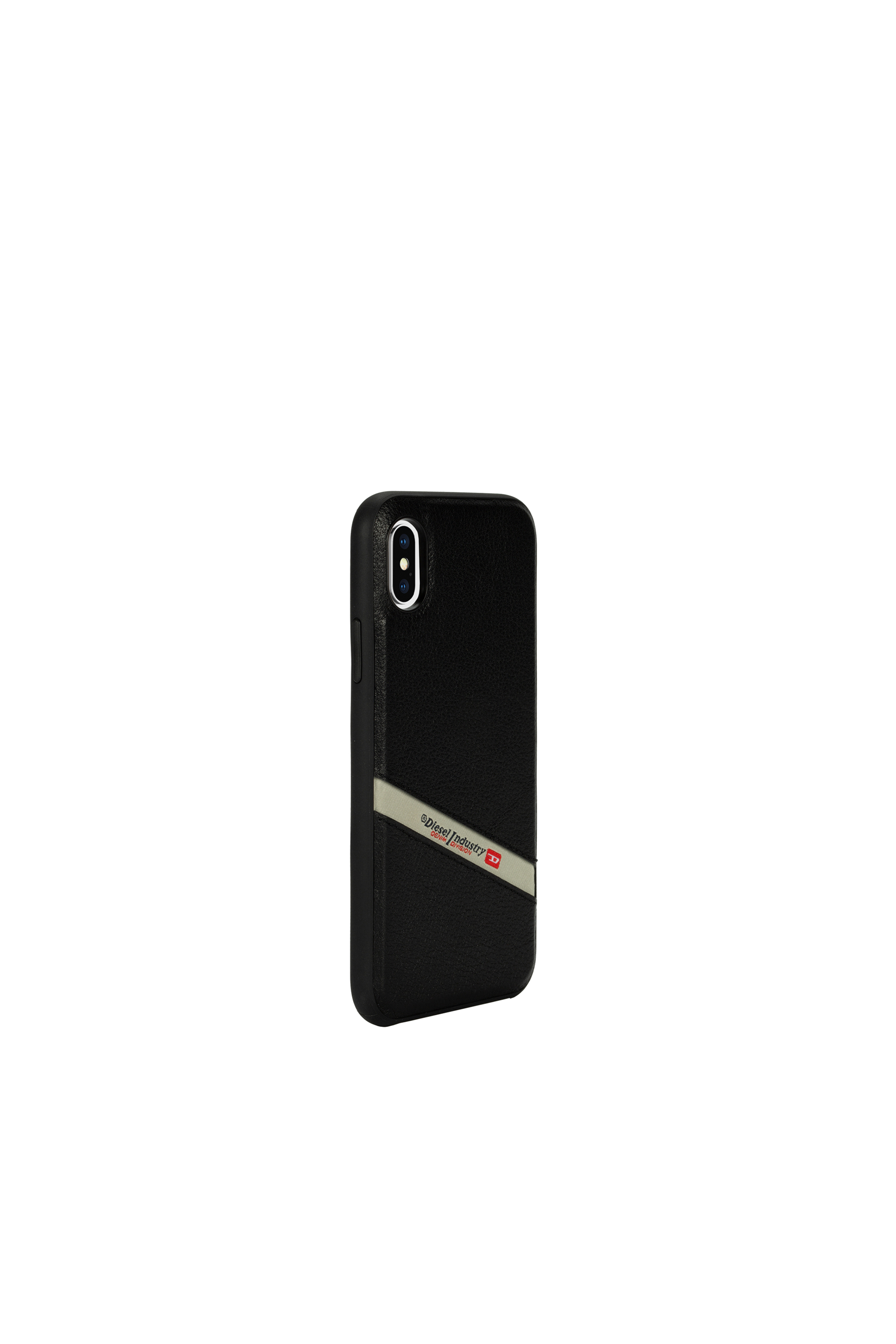 Diesel - DIESEL LEATHER CO-MOLD CASE FOR IPHONE XS MAX, Unisex's Black leather diagonal logo case, iPhone XS Max in Black - 4
