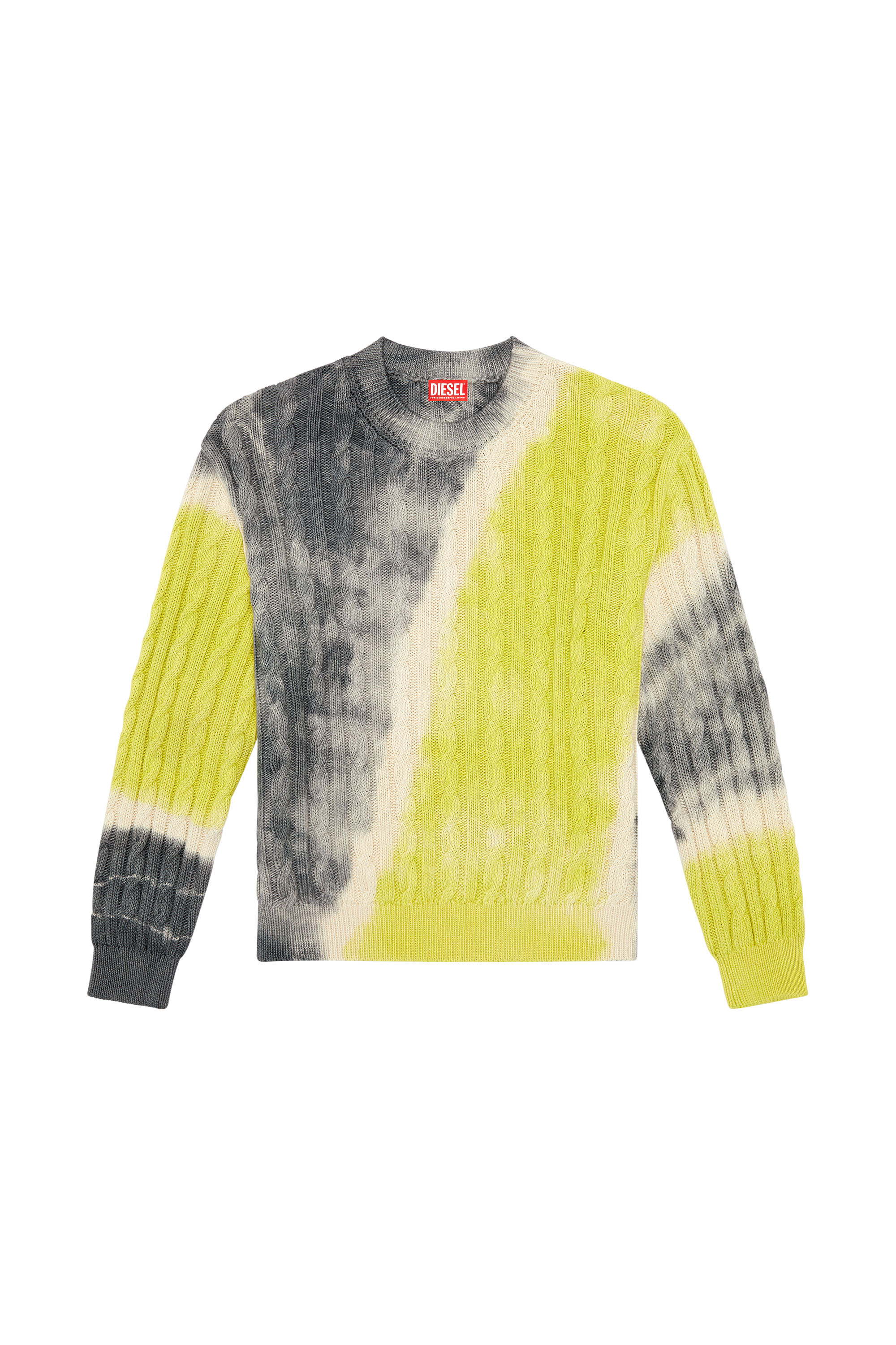 Diesel - K-JANCI, Man's Tie-dye jumper in cable-knit cotton in Grey/Green - 3