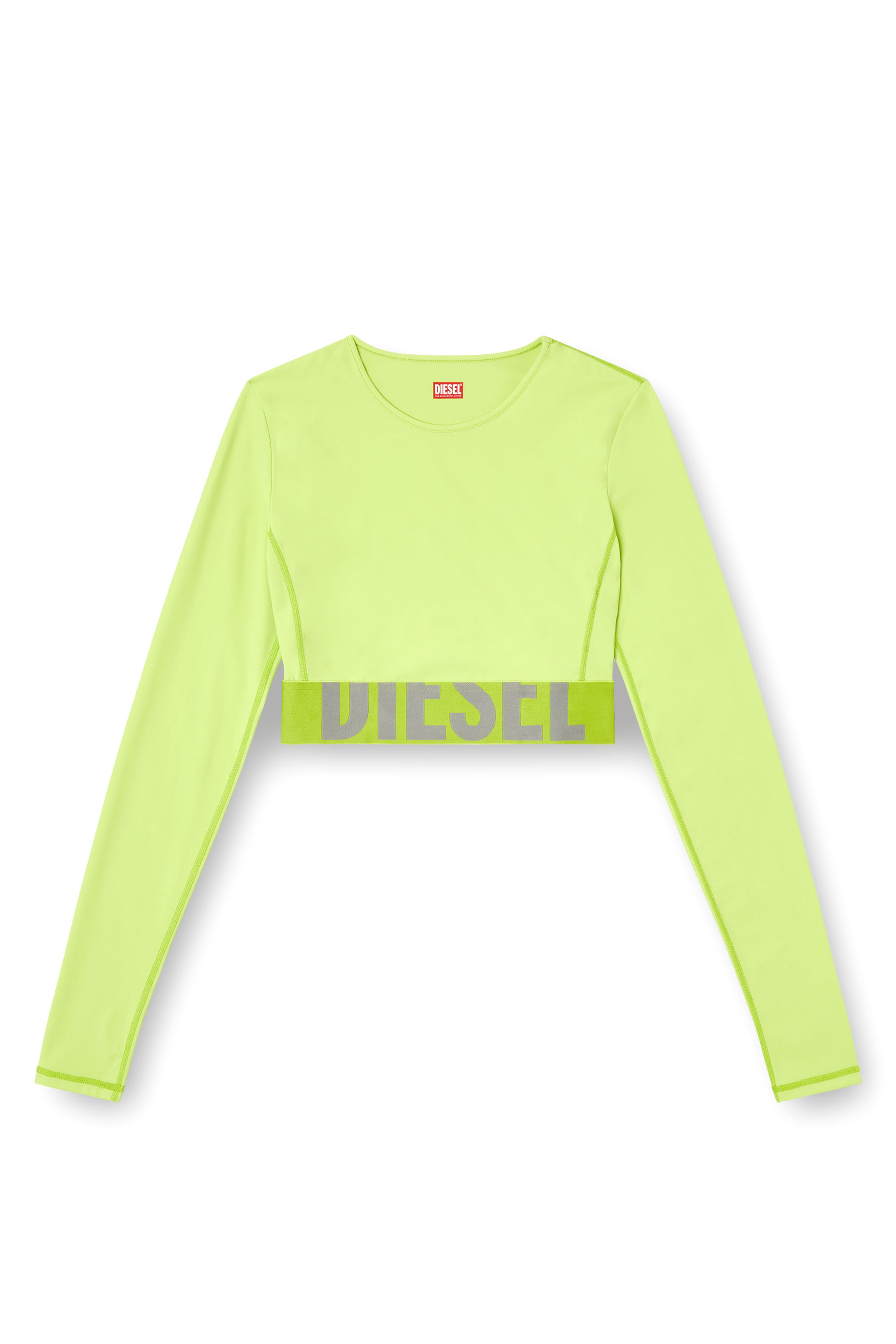 Diesel - MELISSA-D-POP, Woman's Microfibre crop top with cut-off logo in Green Fluo - 4