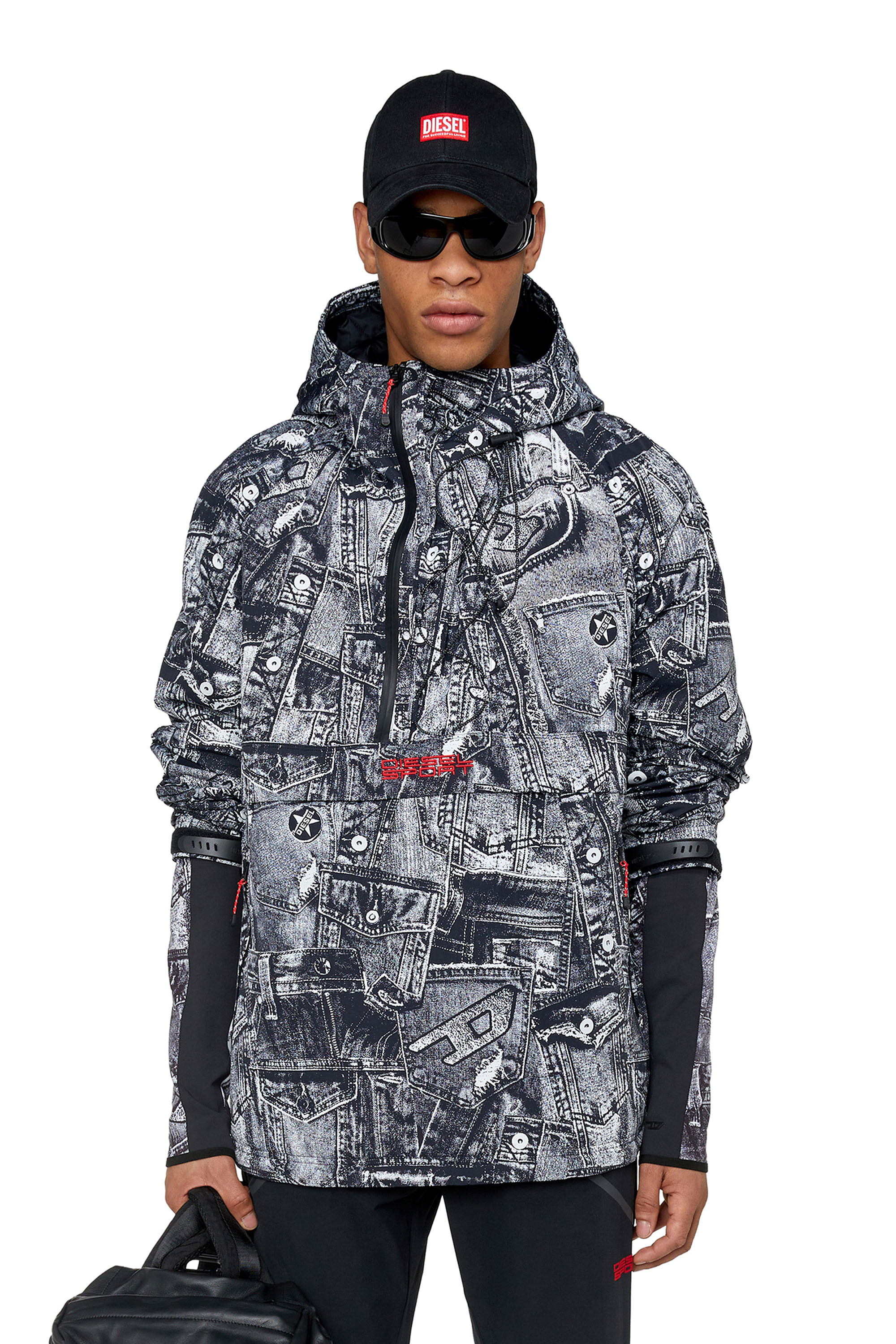 Diesel - AUWT-REINHOLD-WT04, Man's Padded hooded anorak with graphic print in Black - 1