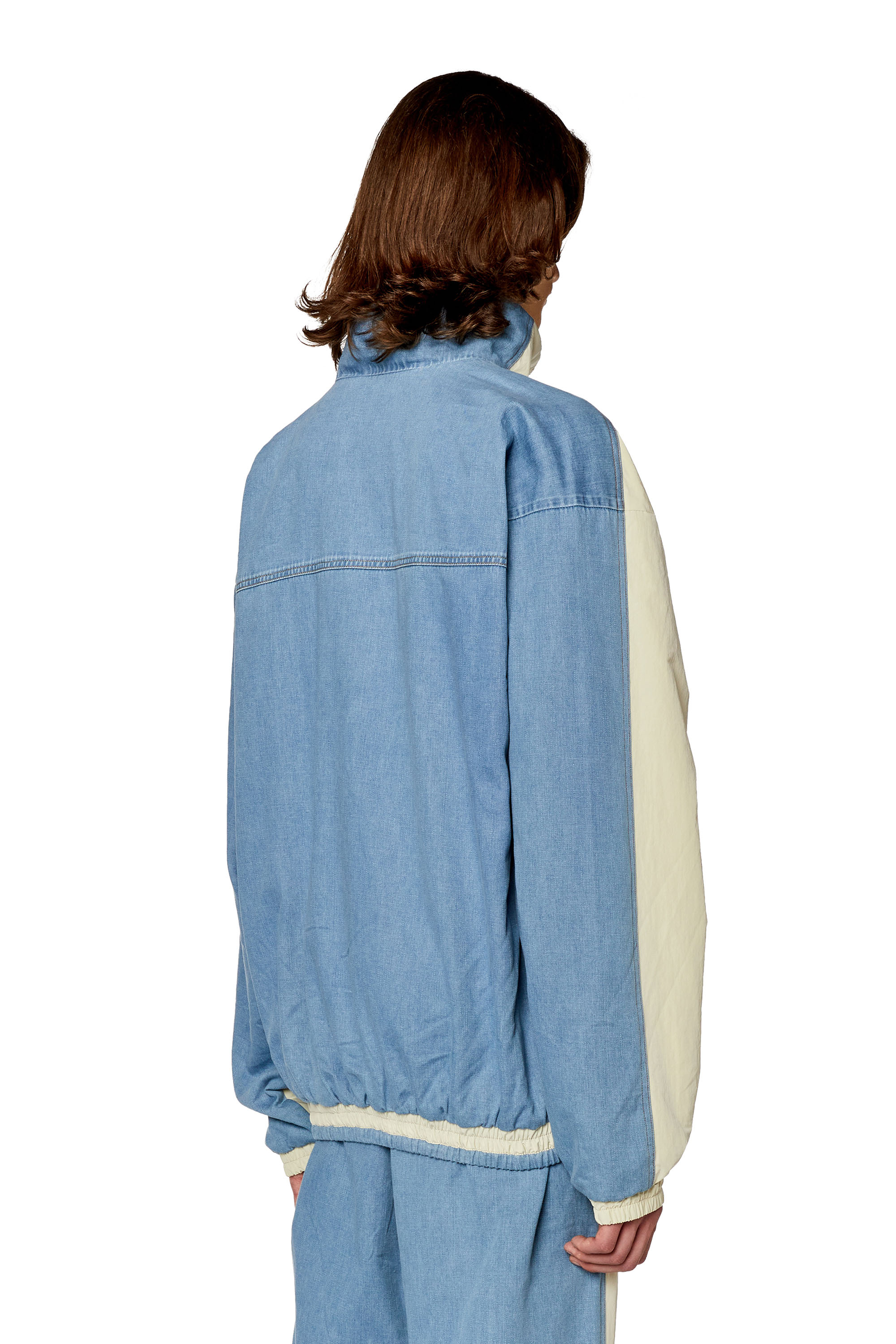 Diesel - J-BRIGHT, Man's Track jacket in wrinkled nylon and denim in Blue/White - 4
