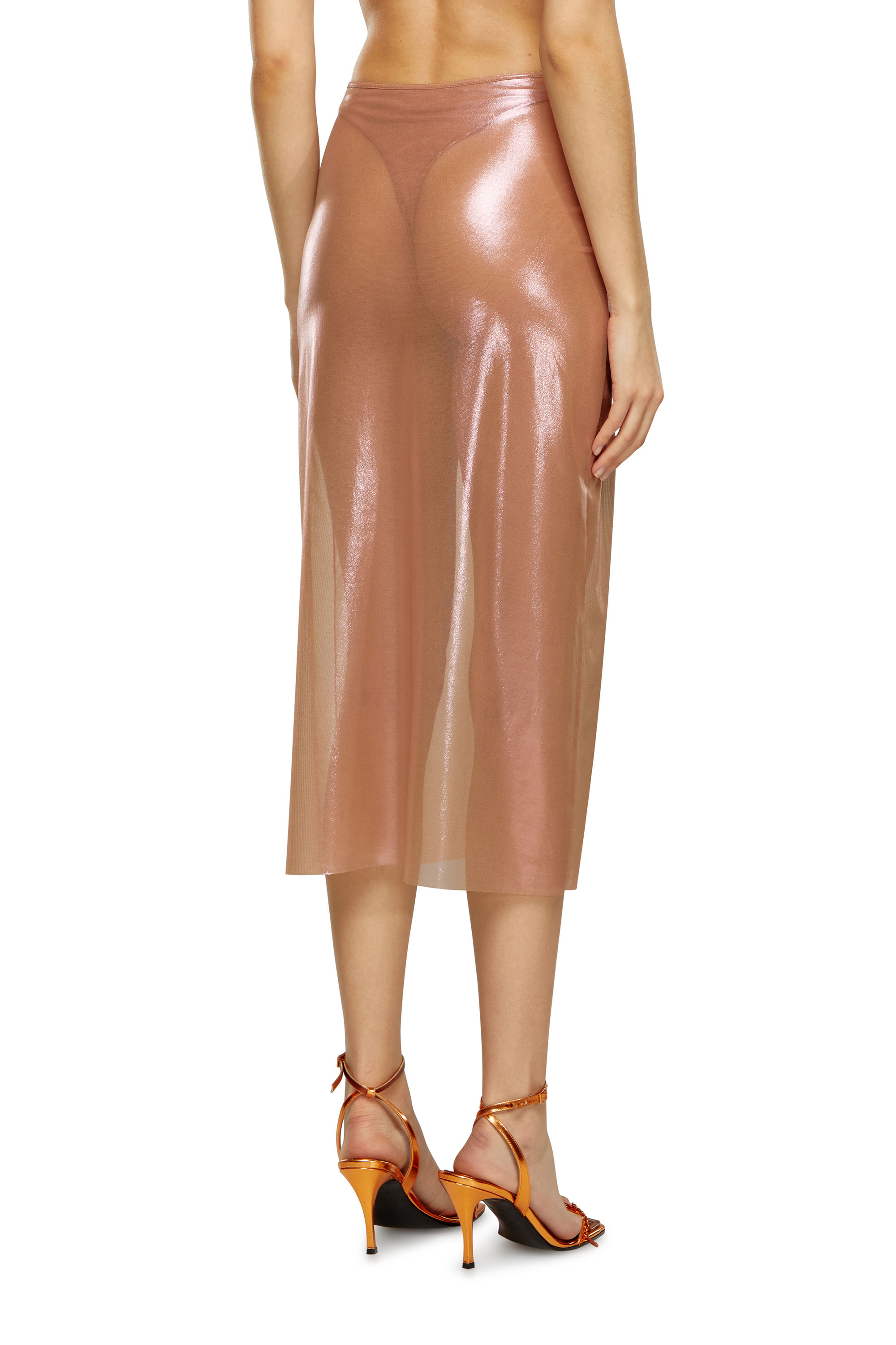 Diesel - O-MONI, Woman's Sheer midi skirt in shiny coated tulle in Face Powder - 4