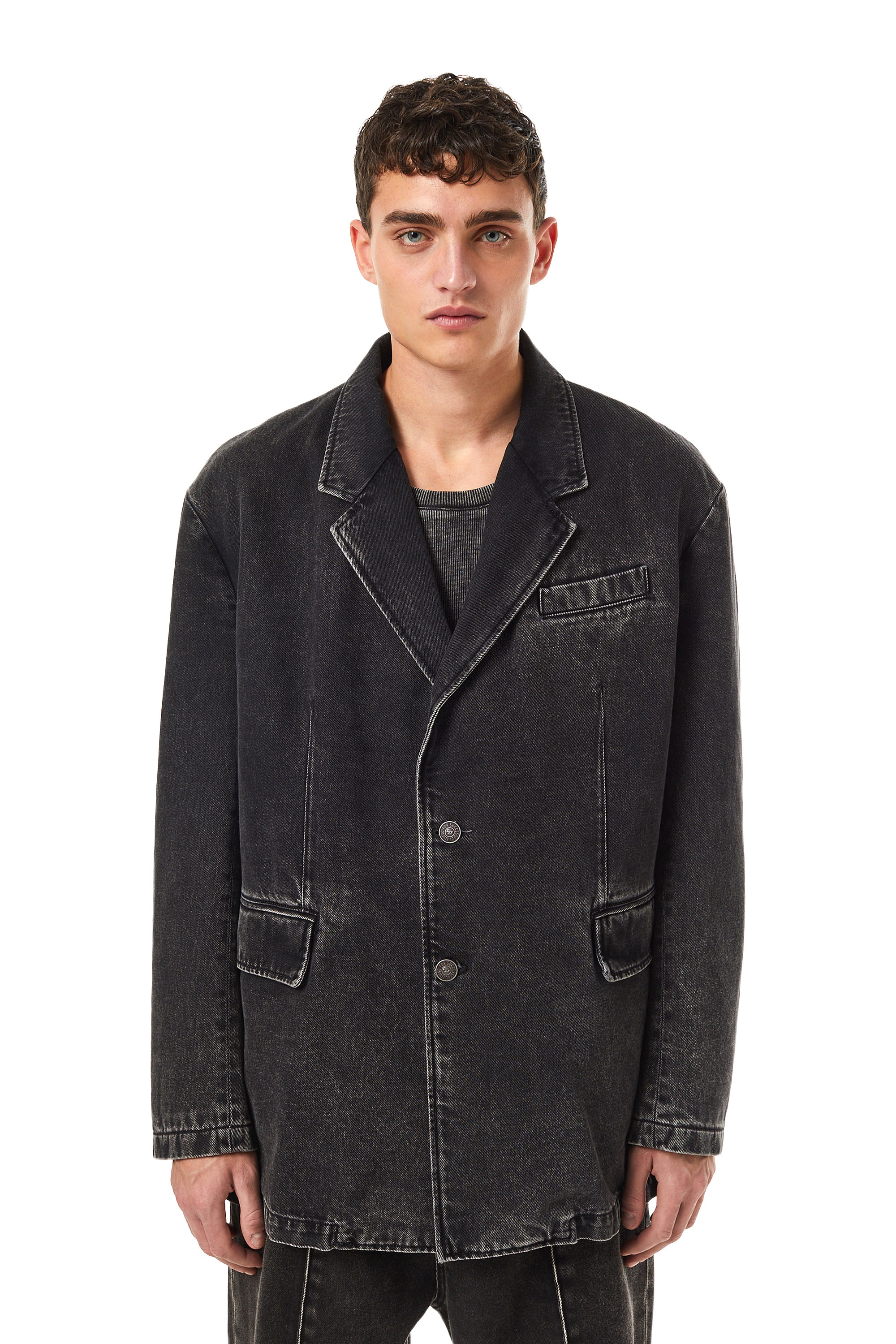 Diesel - D-BLAZ SINGLE BREASTED BLAZER, Unisex's Denim blazer in Black/Dark grey - 1