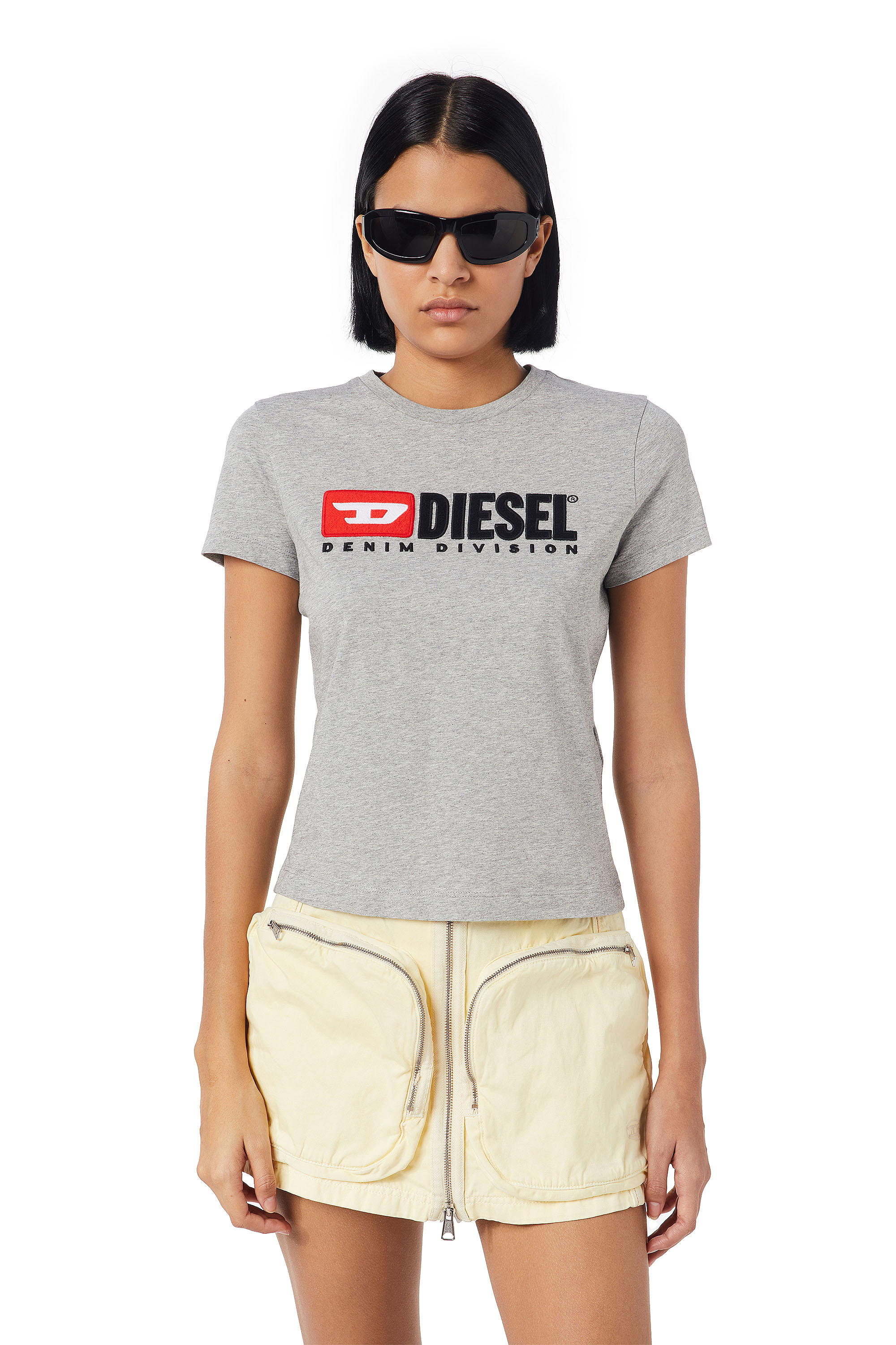 Diesel - T-SLI-DIV, Woman's Denim Division T-shirt in Light Grey - 1