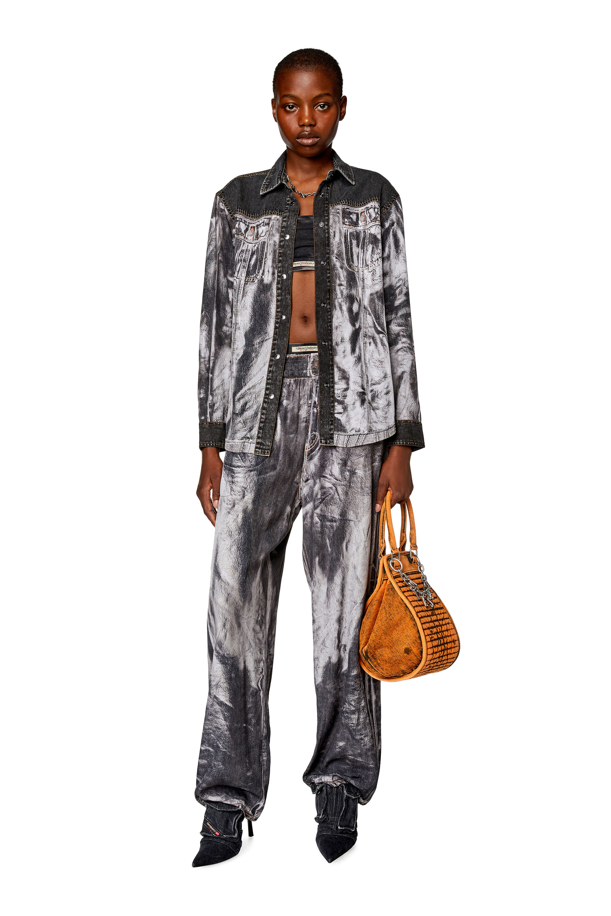 Diesel - C-GILLY-A, Woman's Shirt in denim and viscose in Black/Grey - 2