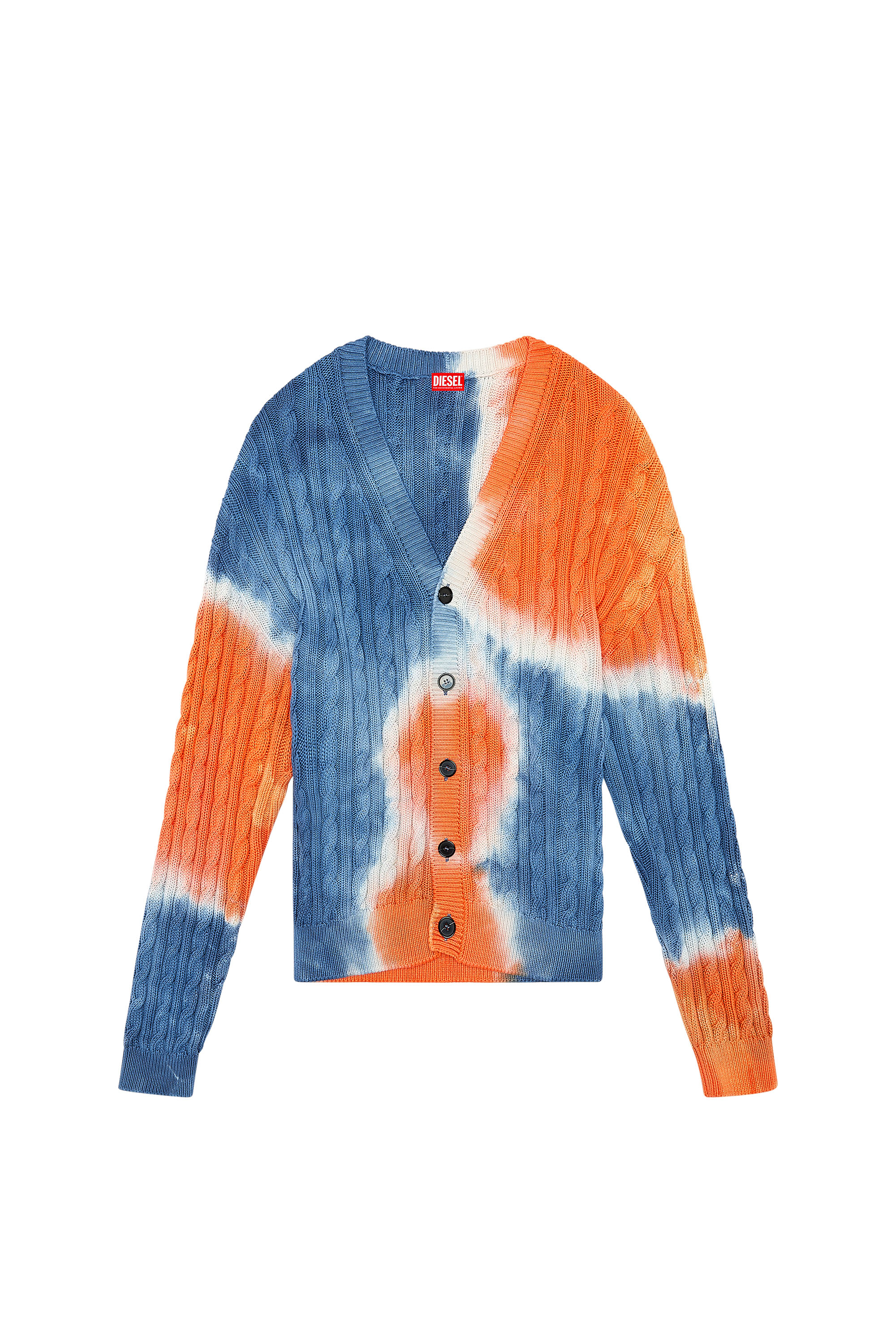 Diesel - K-JONNY, Man's Tie-dye cardigan in cable-knit cotton in Blue/Orange - 3
