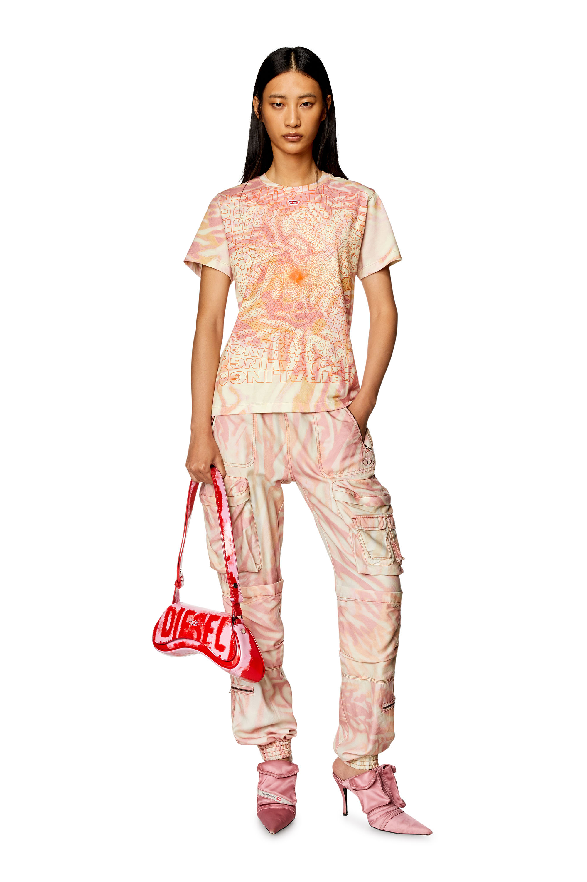 Diesel - T-REGS-N6, Woman's T-shirt with zebra-camo print in Face Powder - 2