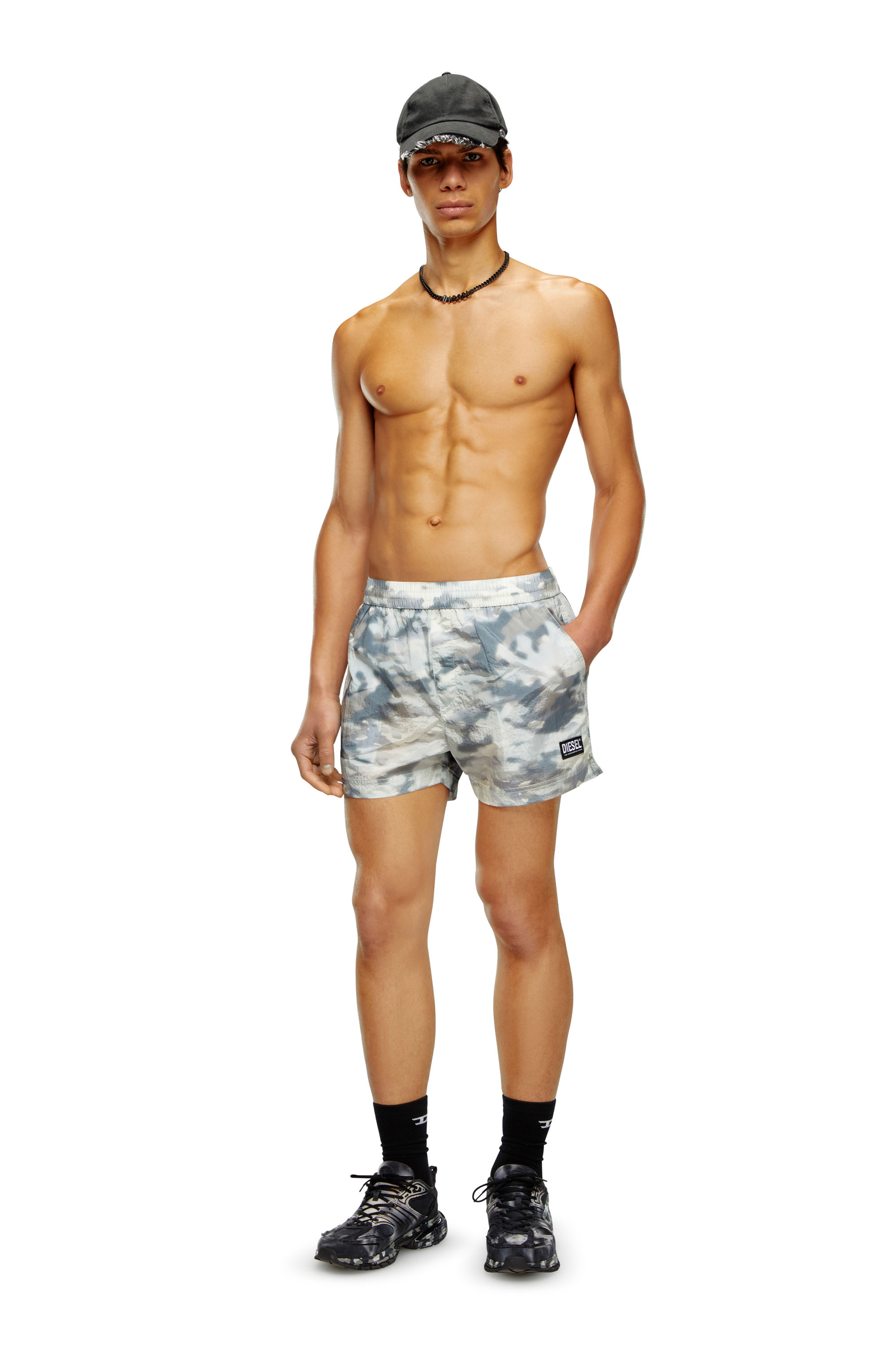 Diesel - BMBX-MARIO-34CM-UTILITY, Man's Swim shorts with utilitarian print in Grey - 1