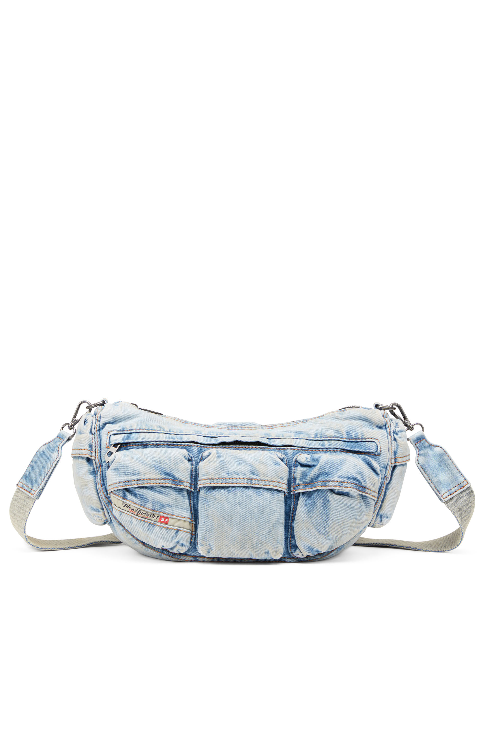 Diesel - RE-EDITION TRAVEL 3000 SHOULDER BAG X, Unisex's Travel 3000-Multipocket bag in treated denim in Light Blue - 1