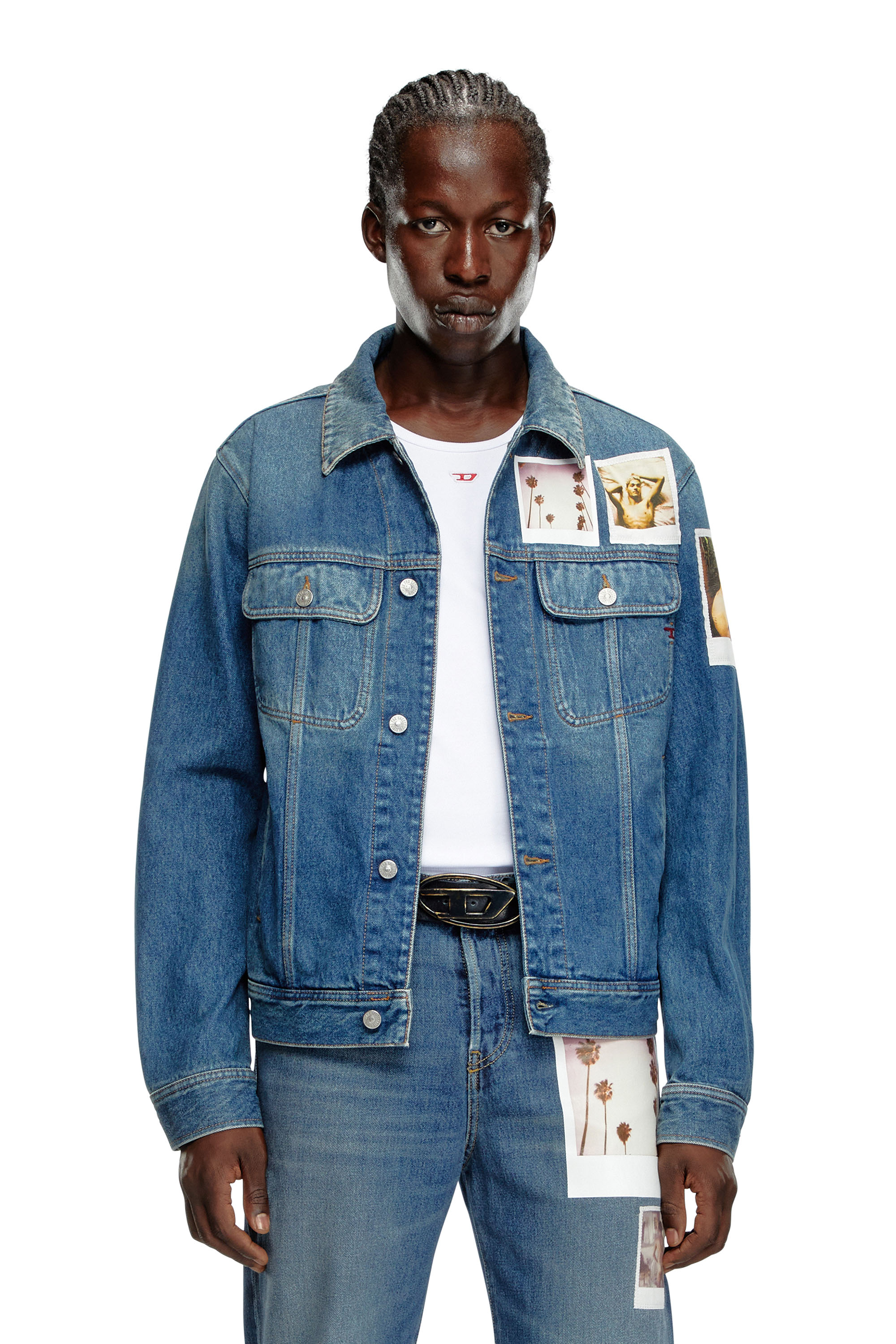 Diesel - PR-D-BARCY, Unisex's Trucker jacket with polaroid patches in Medium blue - 2