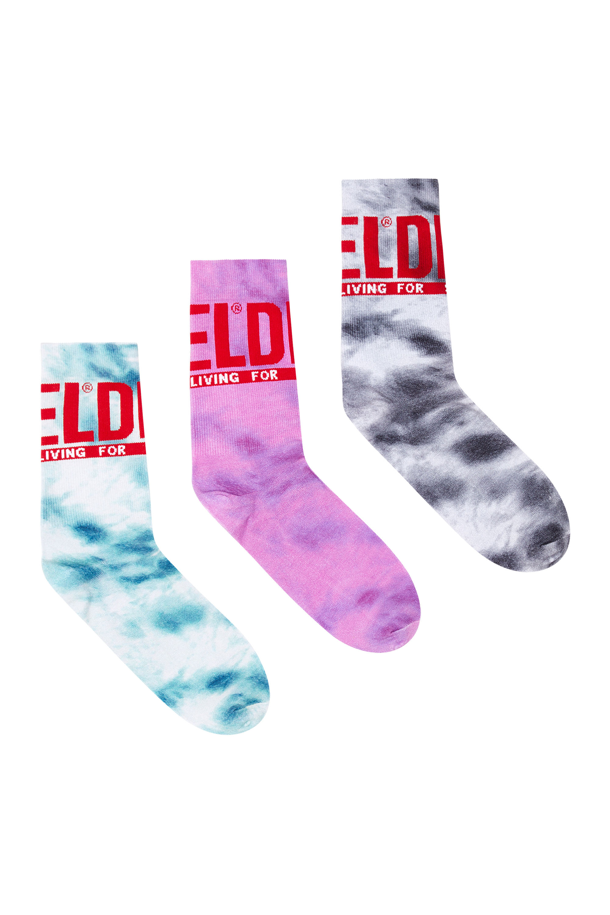 Diesel - SKM-RAY-THREEPACK, Man's Three-pack of socks with marble effect in White/Violet - 2