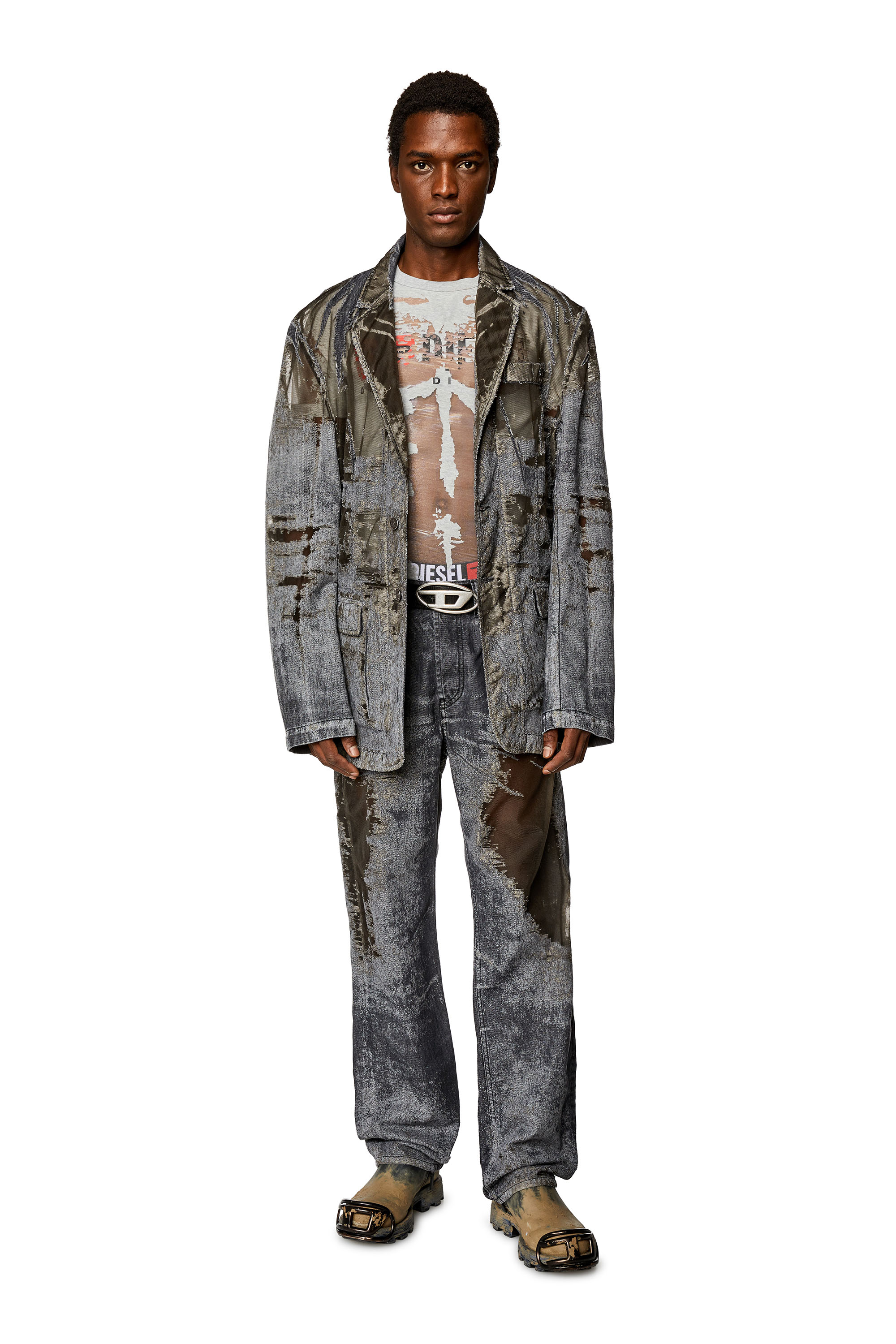 Diesel - D-BLAZ-FSD1, Man's Denim blazer with devoré in Black - 2