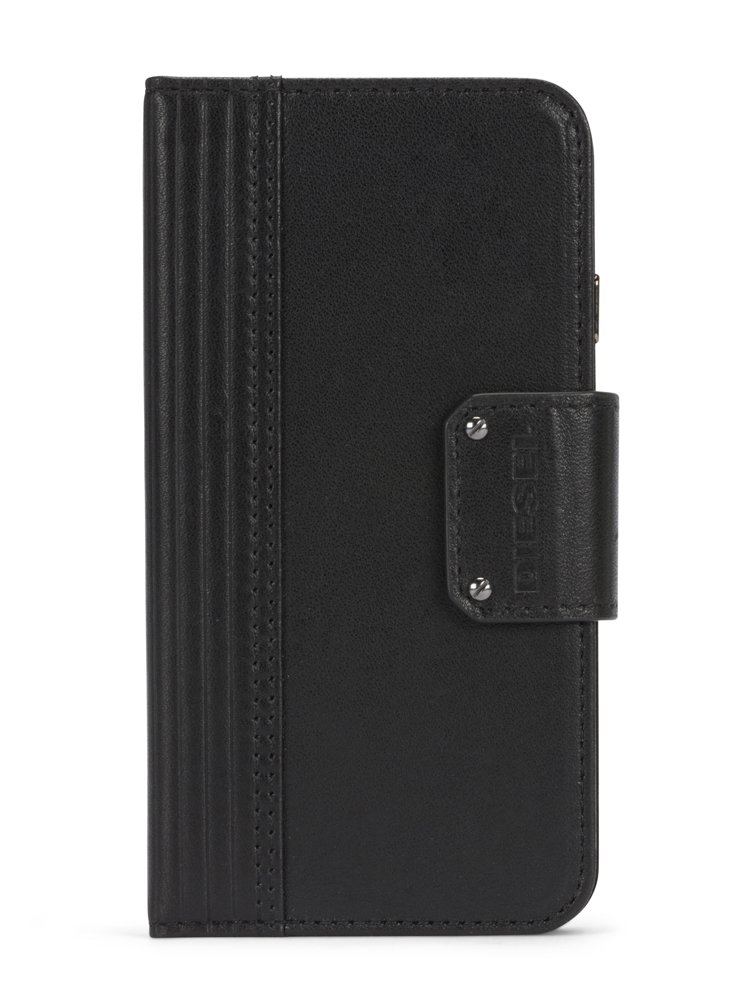 Diesel - BLACK LINED LEATHER IPHONE 8 PLUS/7 PLUS FOLIO, Unisex's Black leather folio, iPhone 8 Plus/7 Plus in Black - 1