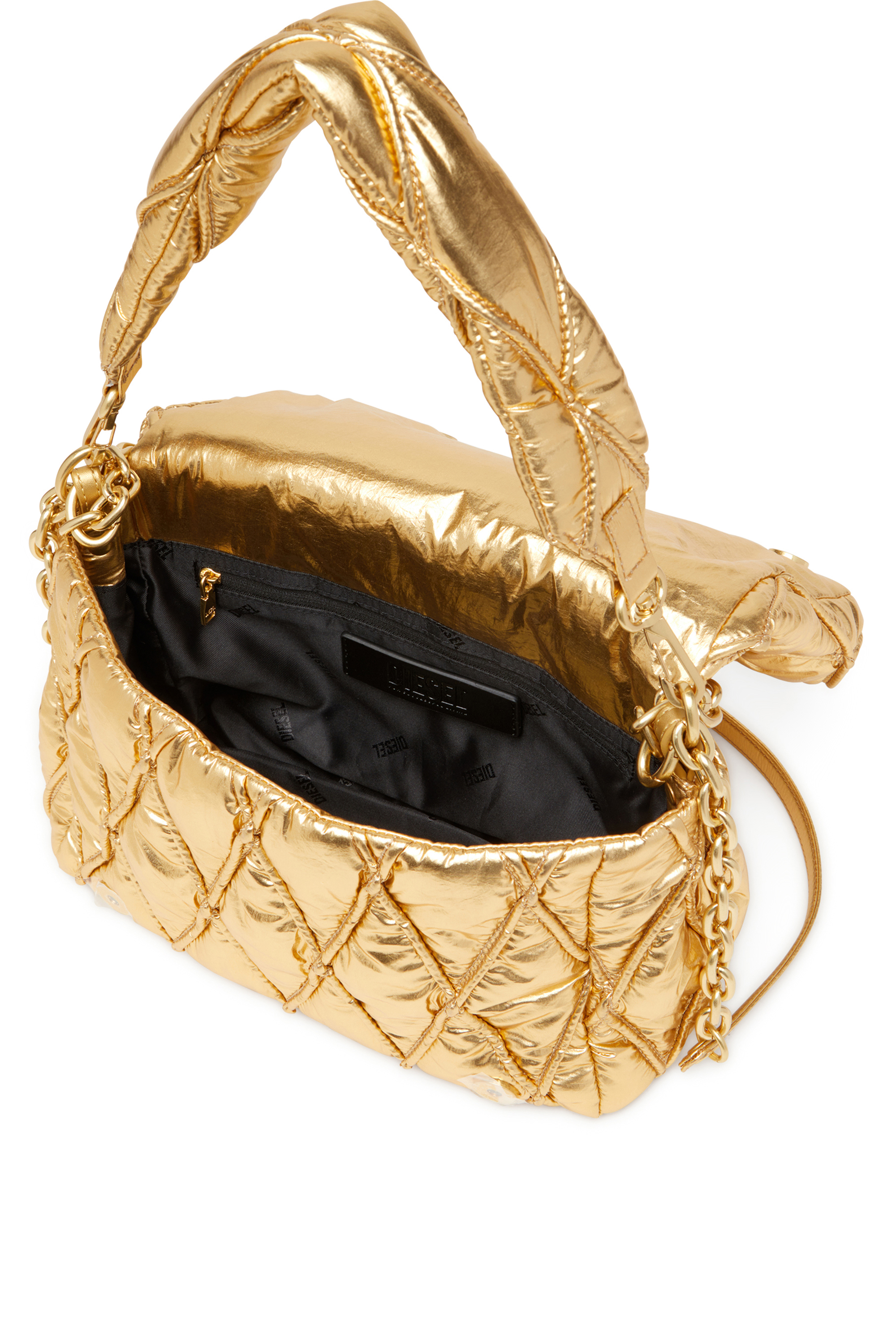 Diesel - CHARM-D SHOULDER M, Woman's Shoulder bag in quilted metallic nylon in Gold - 4
