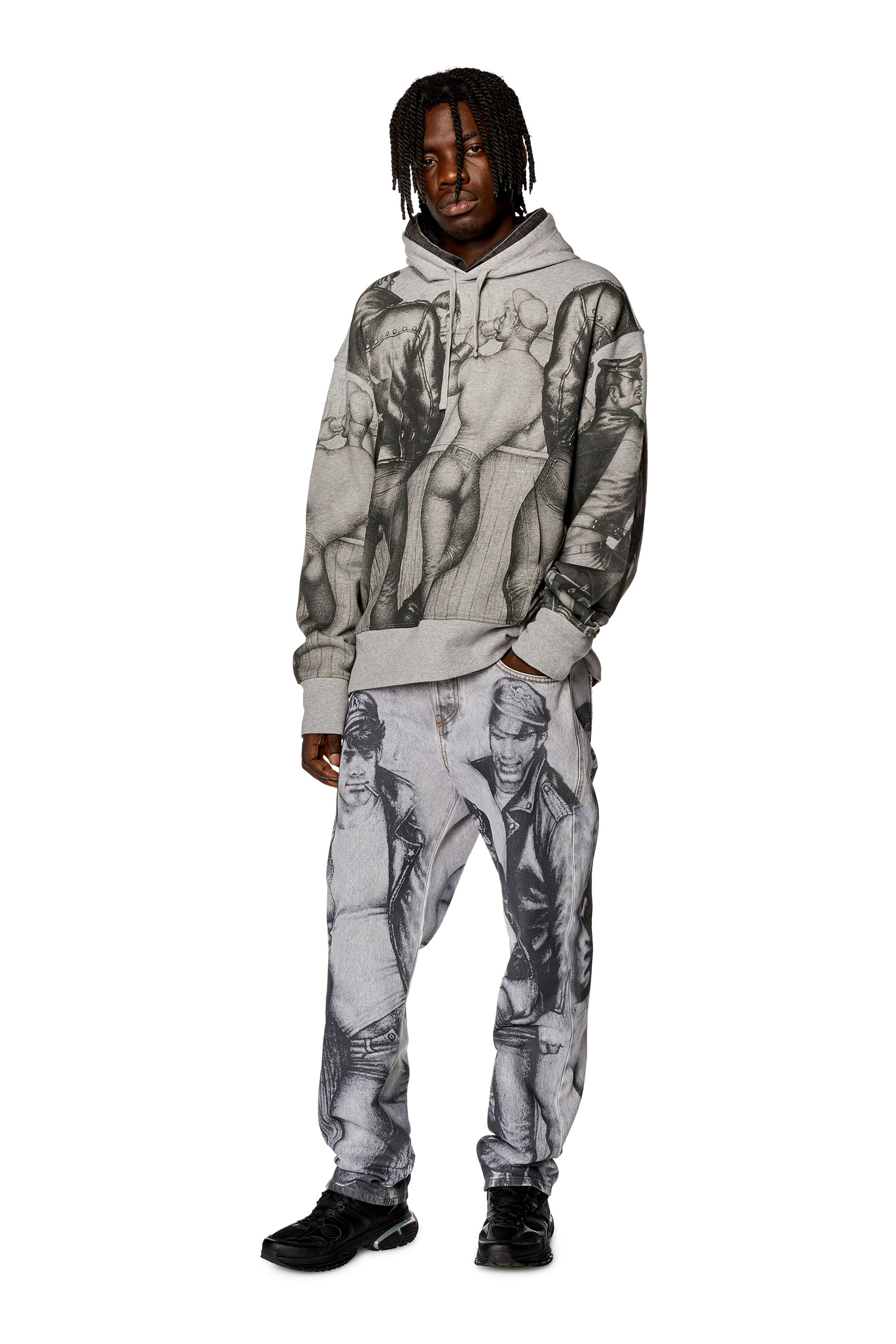 Diesel - PR-S-MACS-HOOD, Unisex's Hoodie with prints and patches in Grey - 2