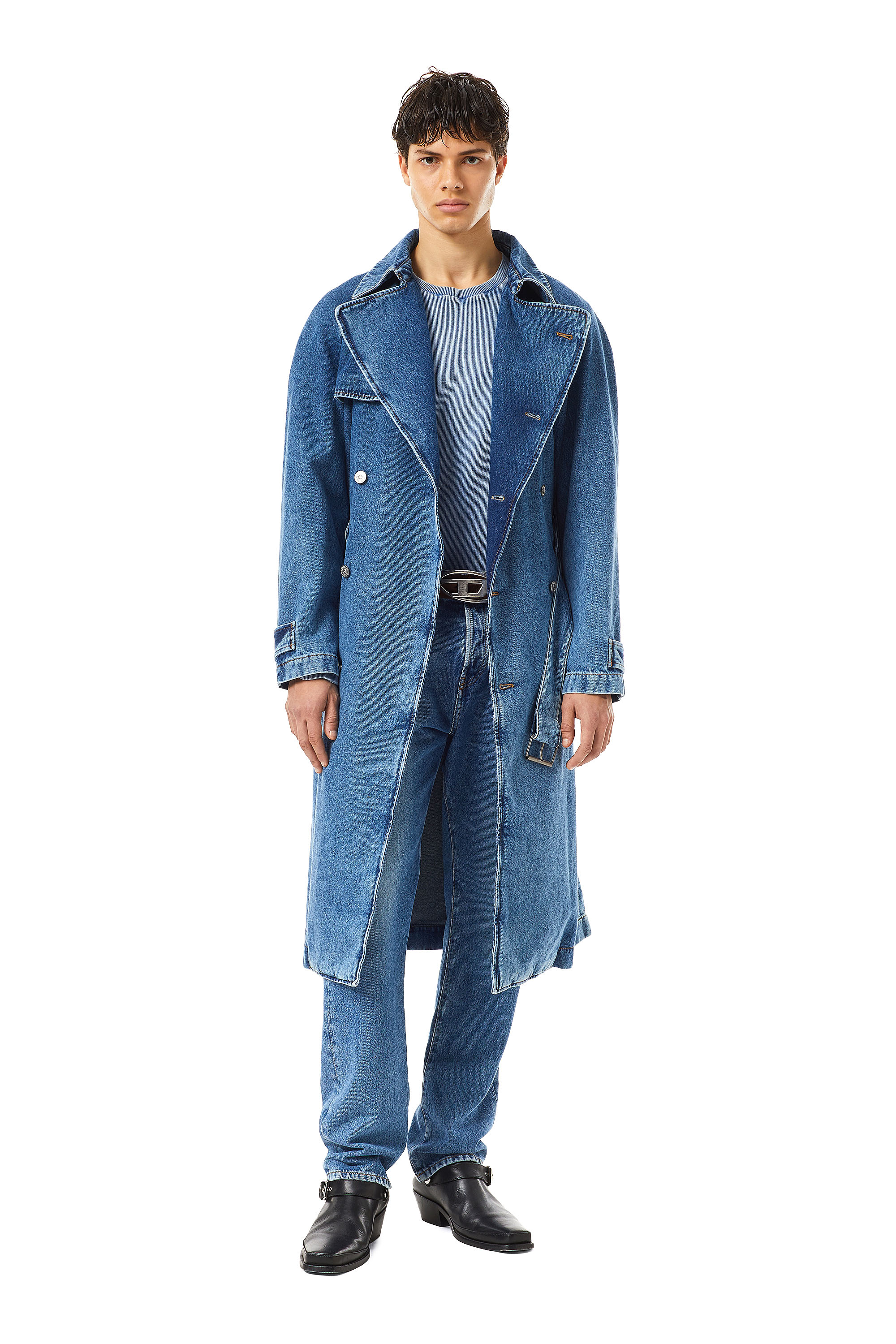 Diesel - D-DELIRIOUS DOUBLE BREASTED TRENCH COAT, Unisex's Trench coat in denim in Medium blue - 2