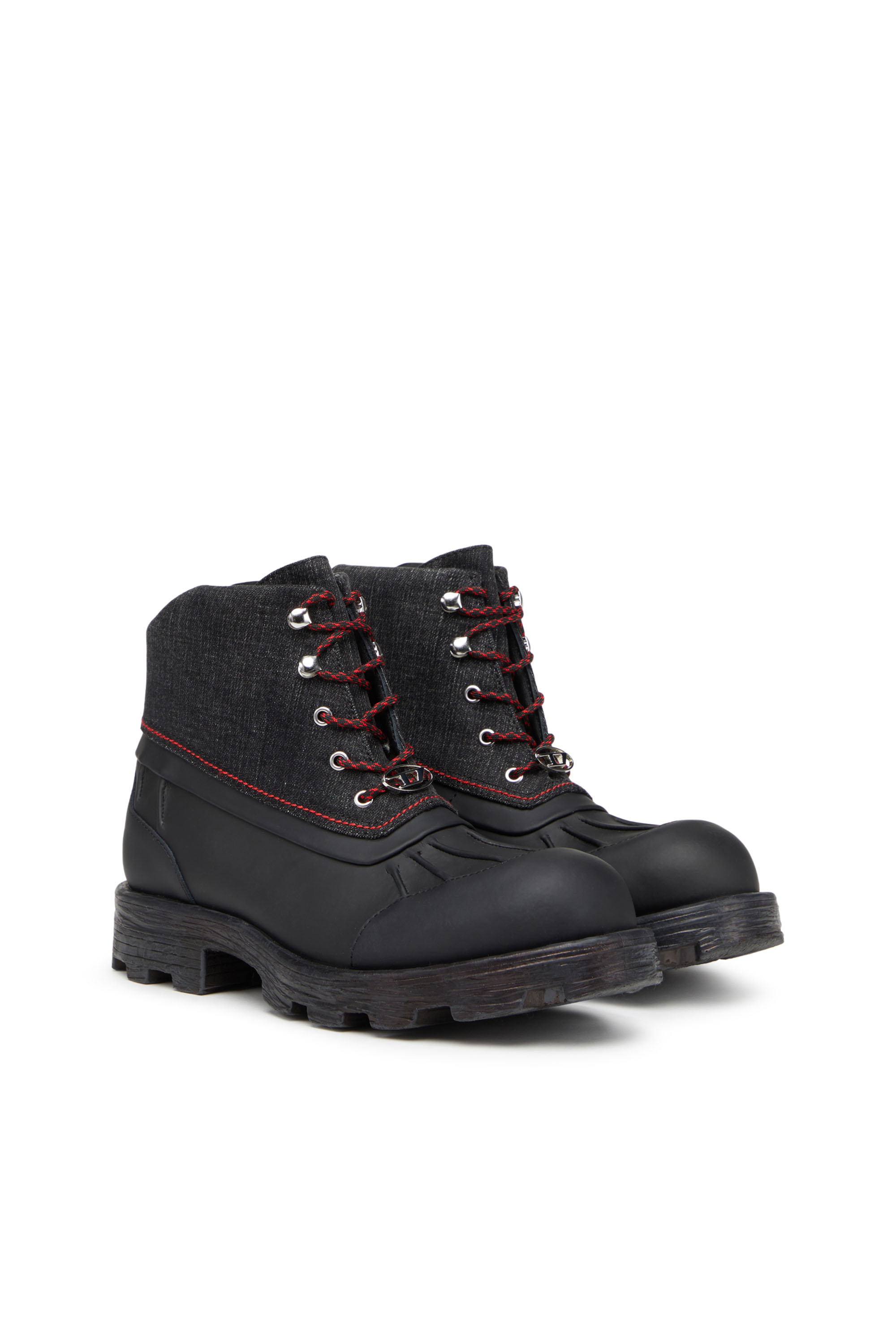 Diesel - D-HAMMER ABT D, Man's D-Hammer ABT D - Leather boots with denim collar in Black - 2
