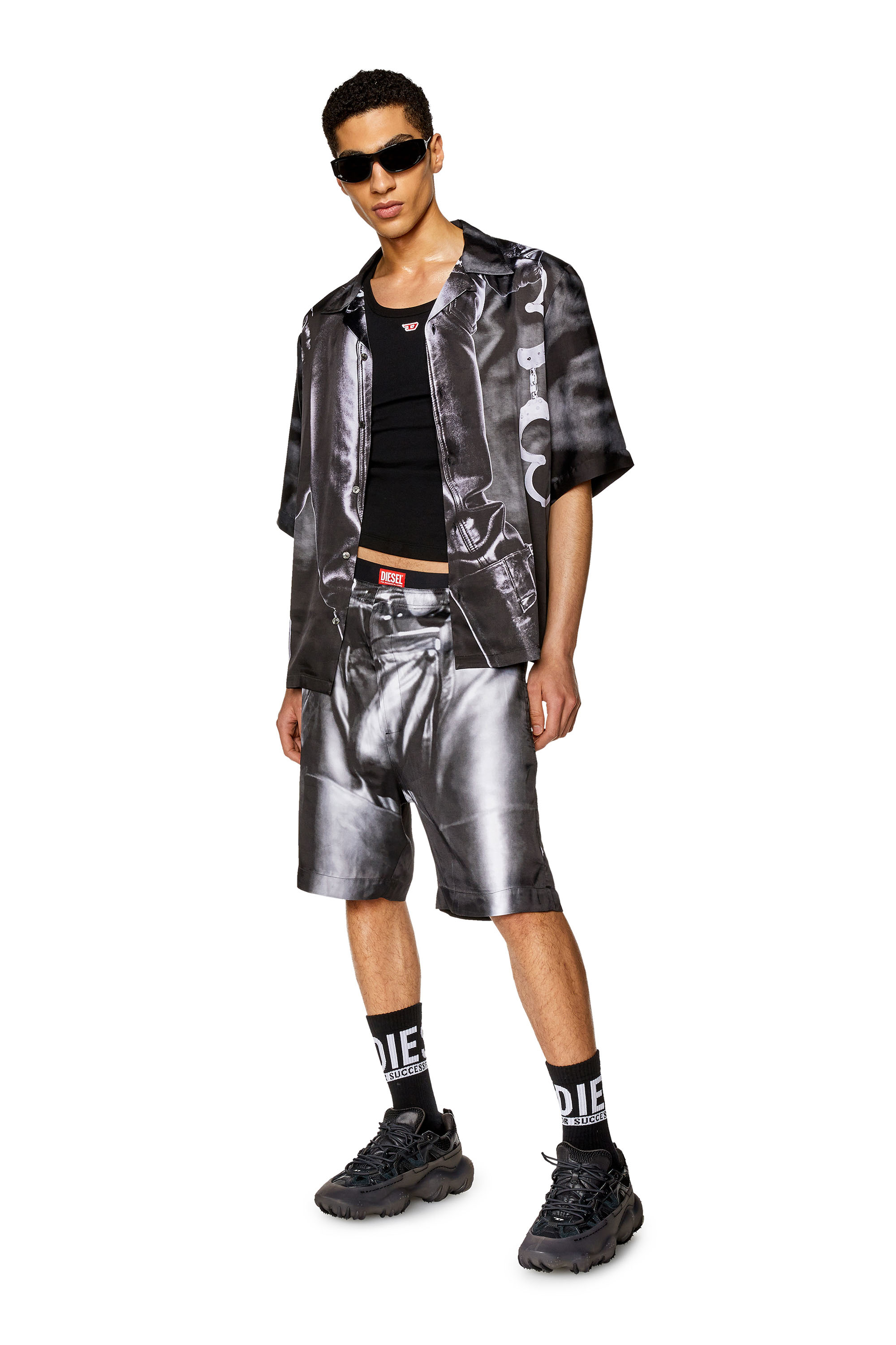 Diesel - PR-S-MEC-23, Unisex's Bowling shirt with black print in Black - 3