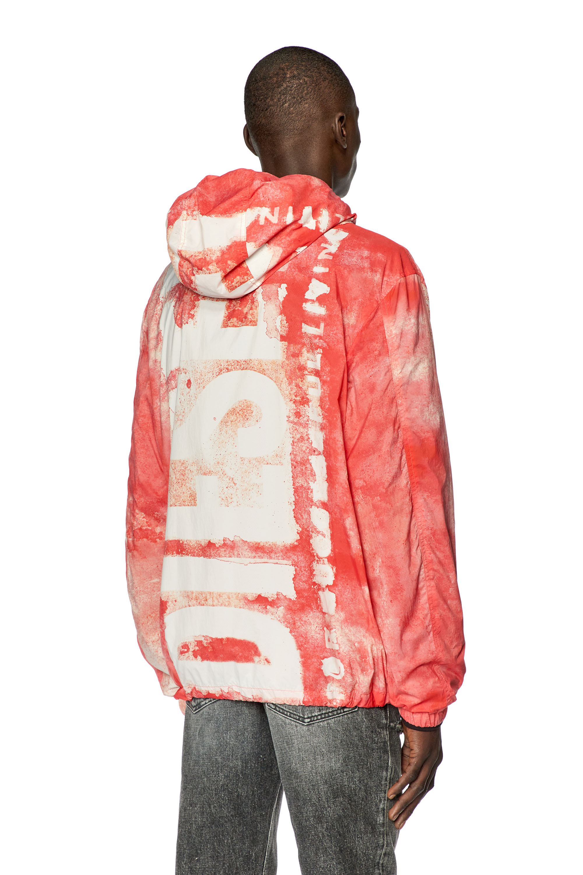 Diesel - J-WARRETT-LOGO-LOGO, Man's Watercolour-effect windbreaker with logo in Red/White - 4