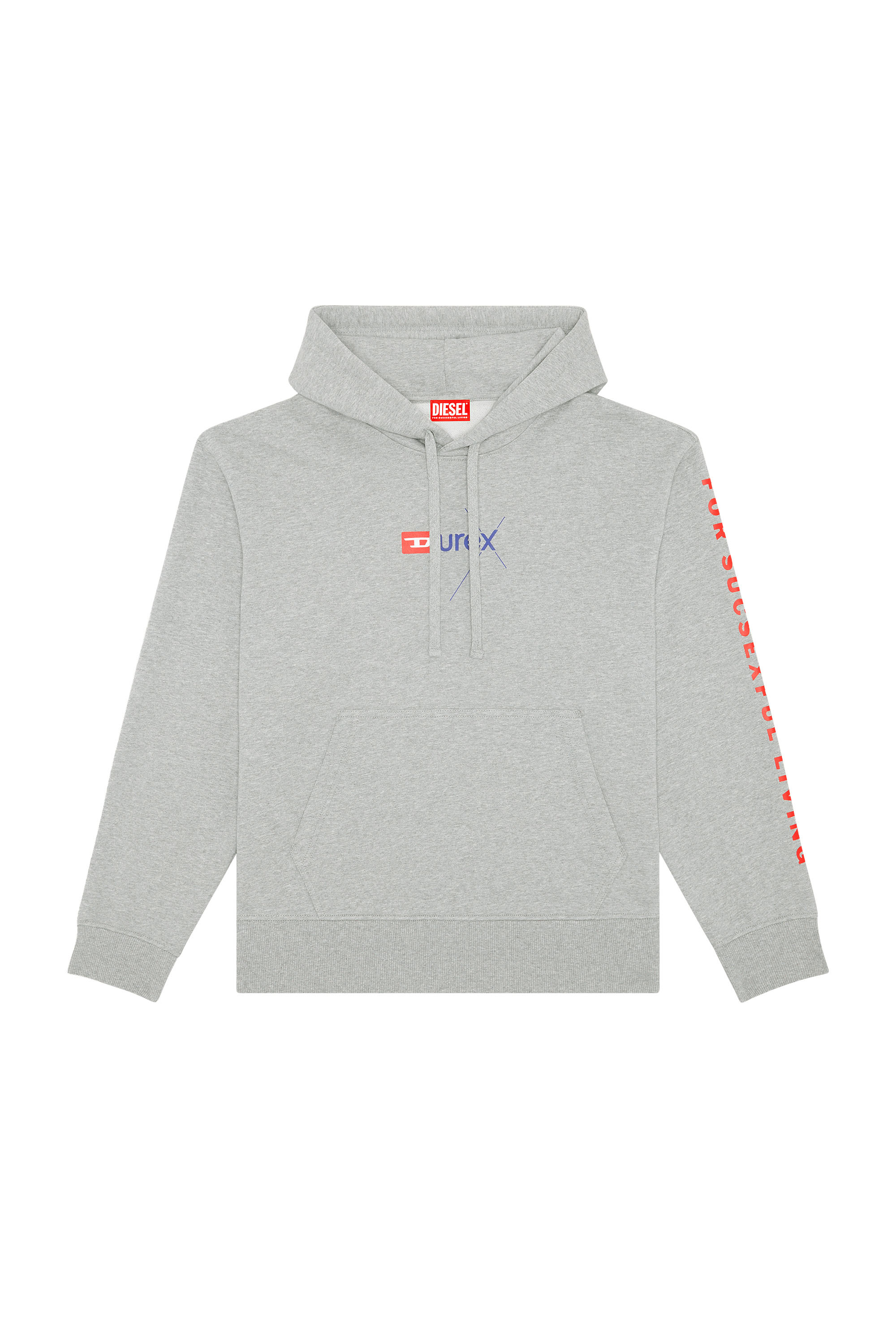 Diesel - DX-S-MACS-HOOD, Man's Mélange hoodie with Durex logo in Light Grey - 3
