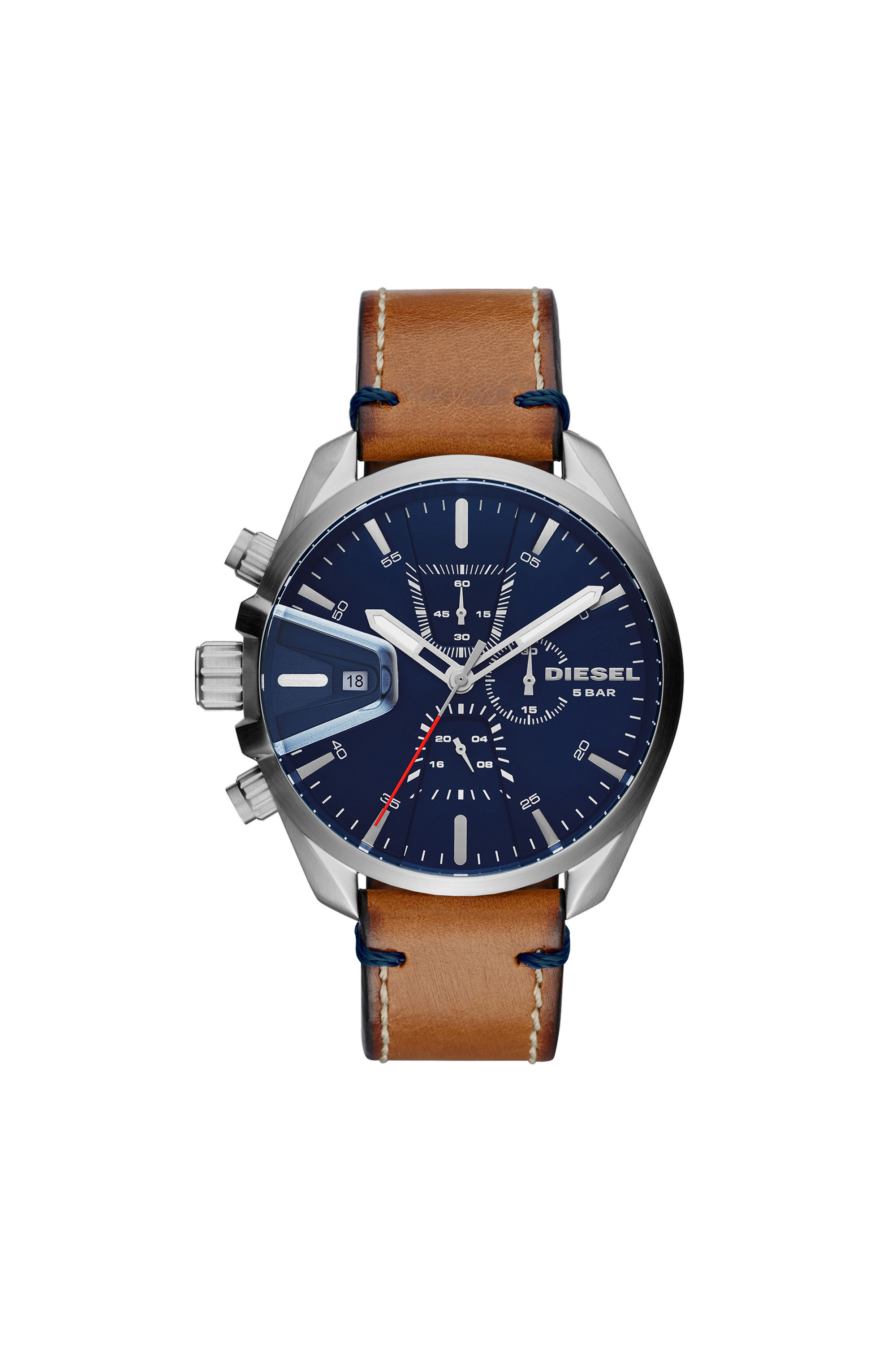 Diesel - DZ4470, Man's MS9 Chrono matte brown watch with blue dial, 47 mm in Brown Leather - 1