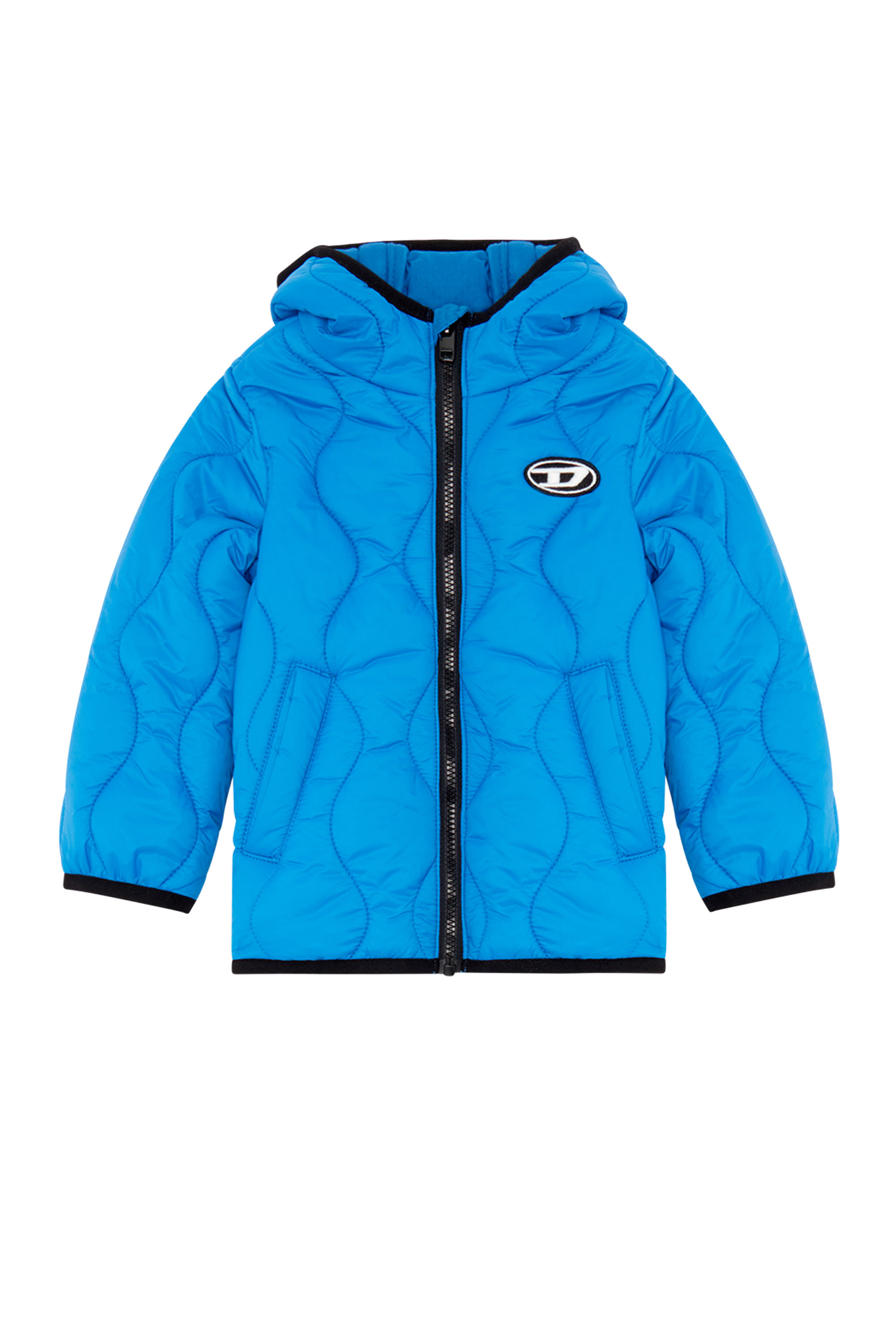 Diesel - JSLASHMLB, Unisex's Hooded puffer jacket with Oval D patch in Blue - 1