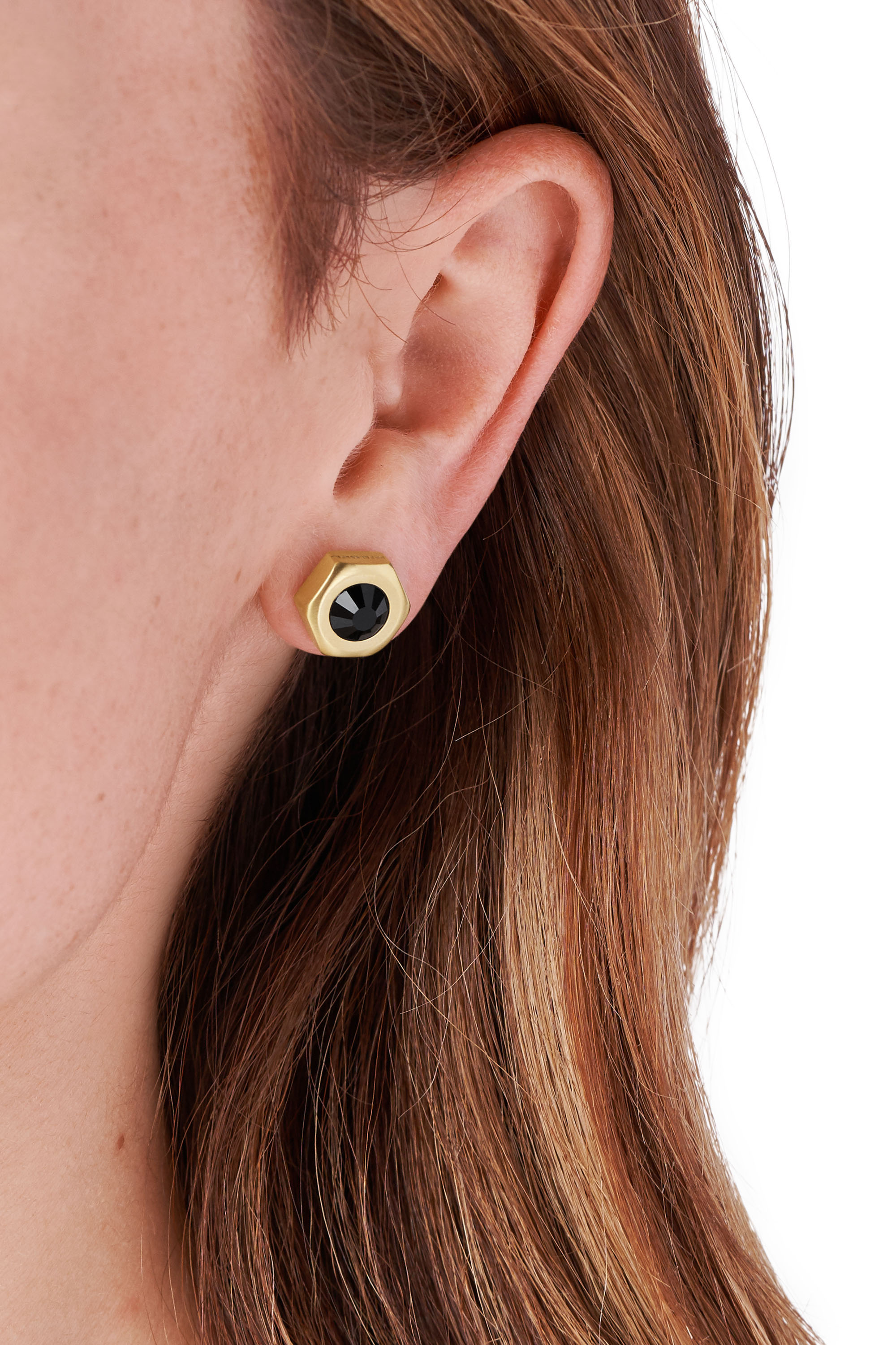 Diesel - DX1300, Man's Gold-tone stainless steel single single stud earring in Gold/Black - 3