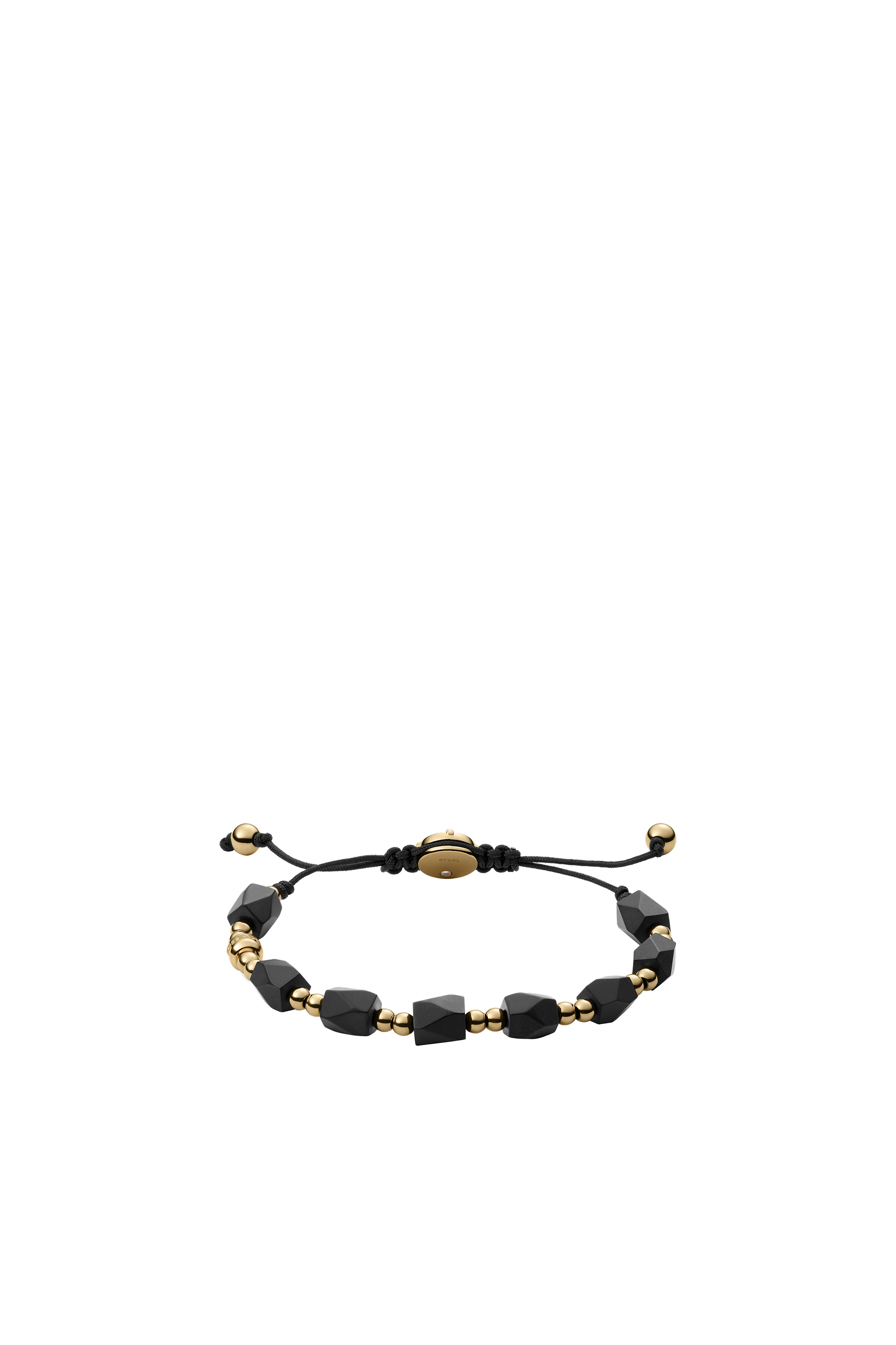 Diesel - DX1301, Man's Black agate and gold-tone stainless steel beaded bracelet in Black/Gold - 1
