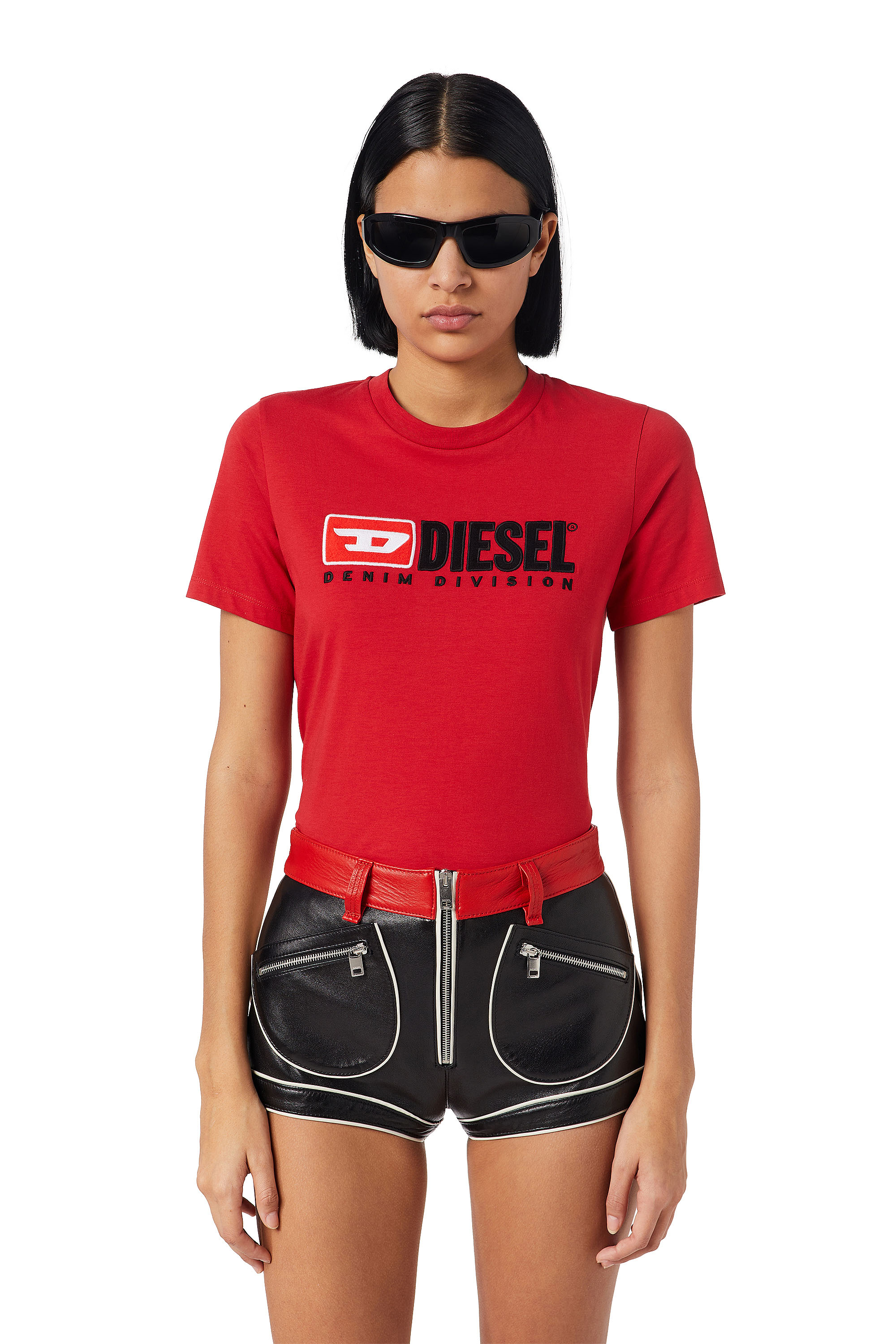Diesel - T-REG-DIV, Woman's T-shirt with fleece patches in Red - 1