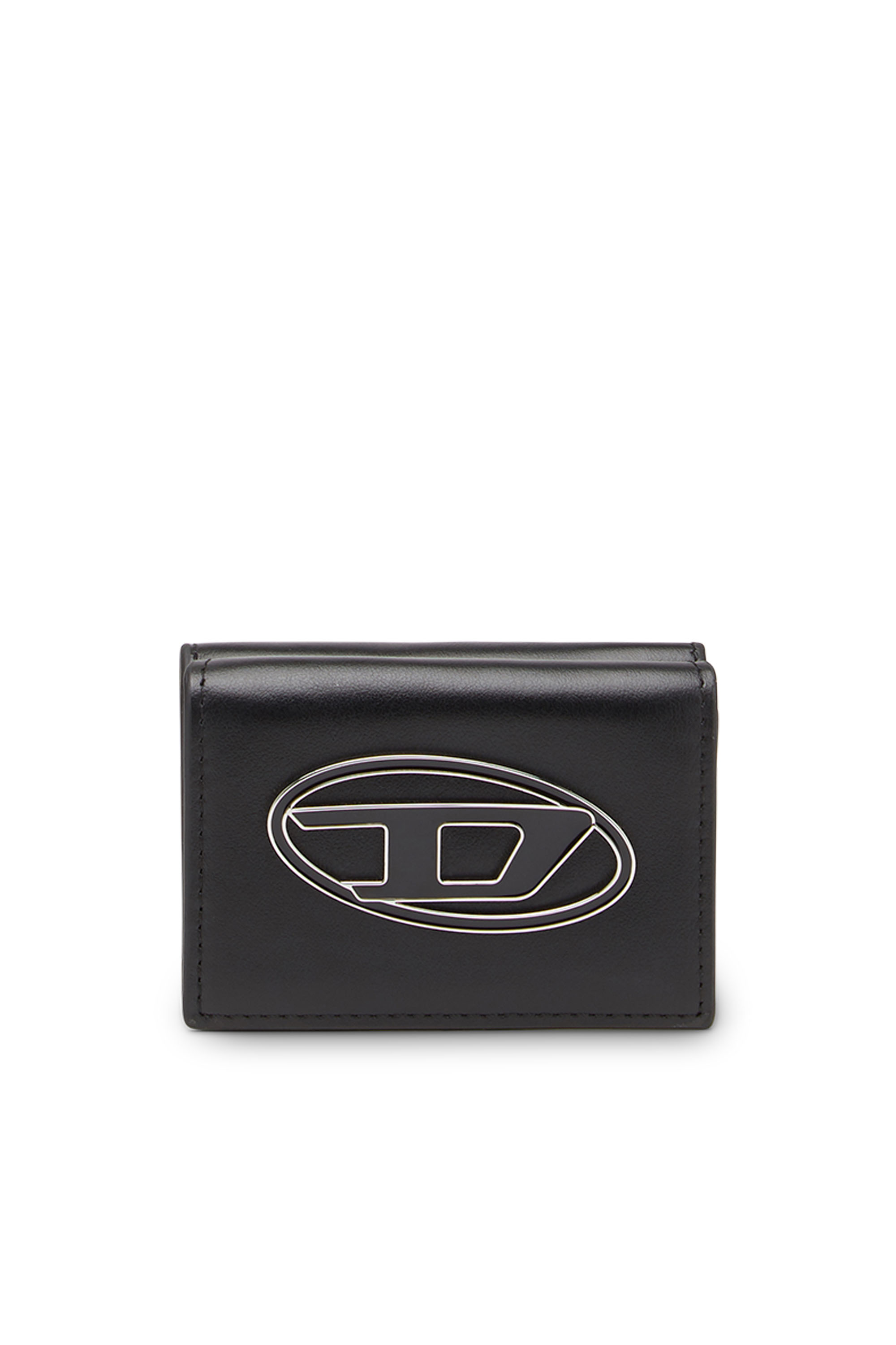 Diesel - LORETTINA, Woman's Leather tri-fold wallet with logo plaque in Black - 1