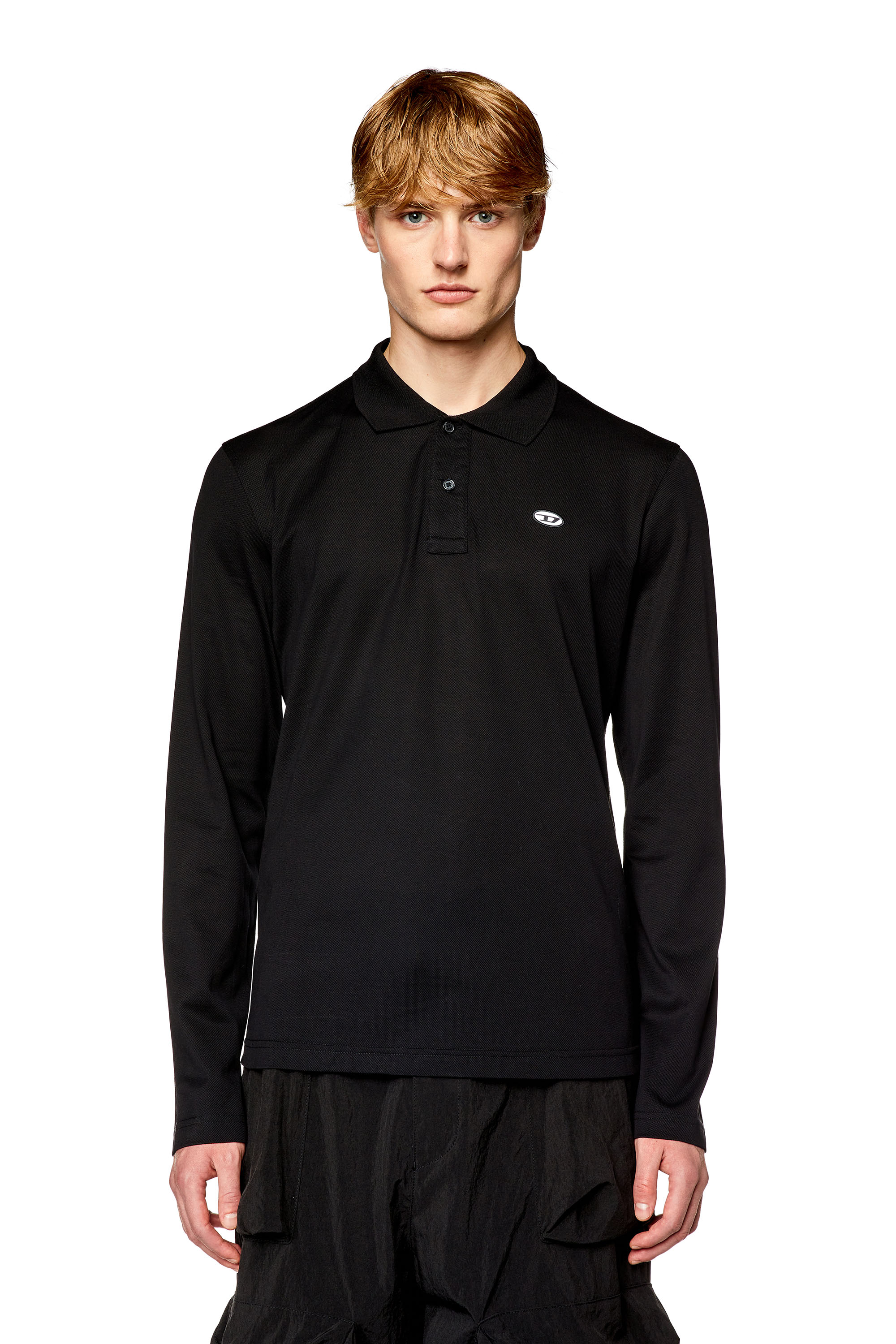 Diesel - T-SMITH-LS-DOVAL-PJ, Man's Long-sleeve polo shirt with logo print in Black - 1