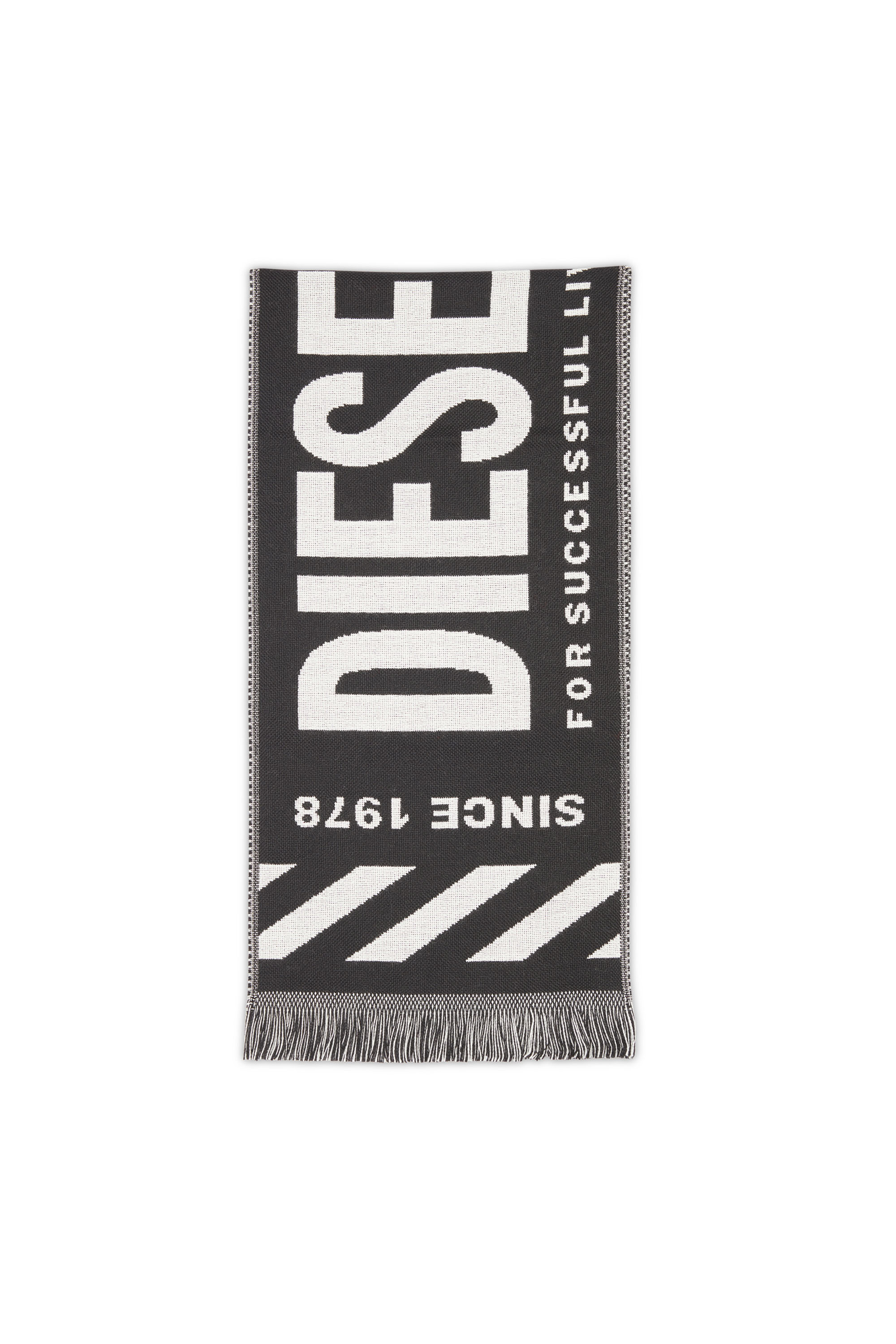 Diesel - S-BISC, Man's Logo scarf with fringe trims in Black - 1