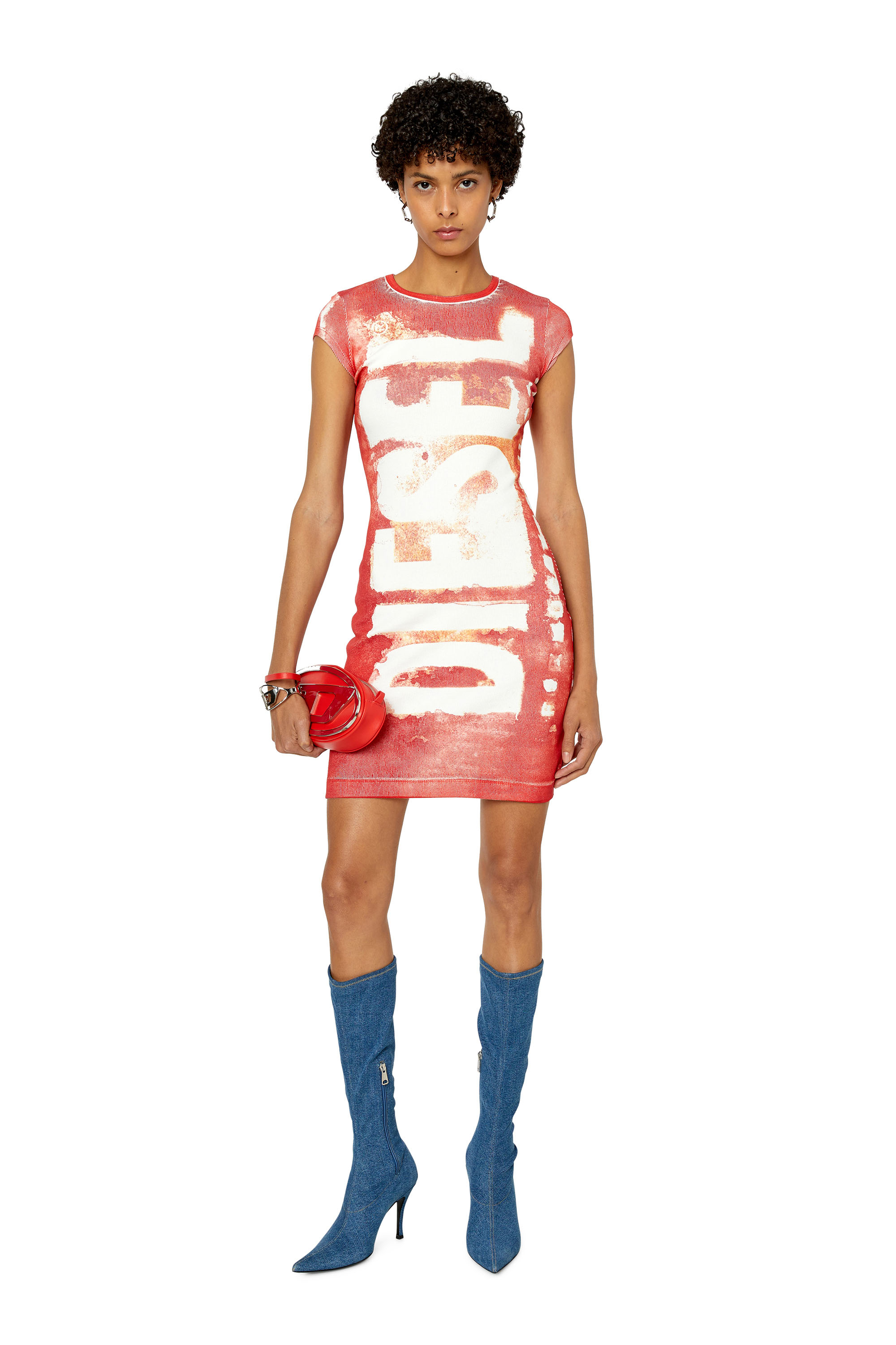 Diesel - D-ANGIEL-RIB, Woman's Short dress with colour-bleed effect in Red - 1